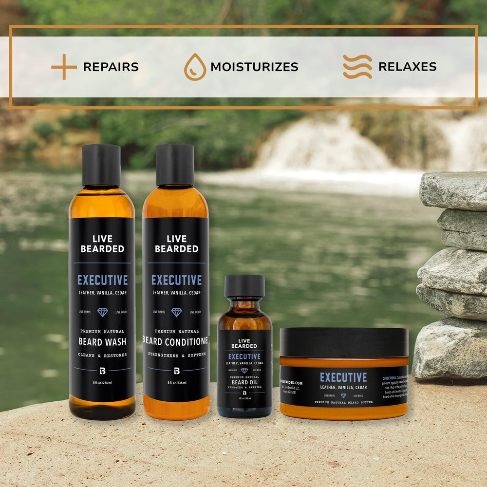 Live Bearded beard butter tub emphasizing deep moisture and conditioning.