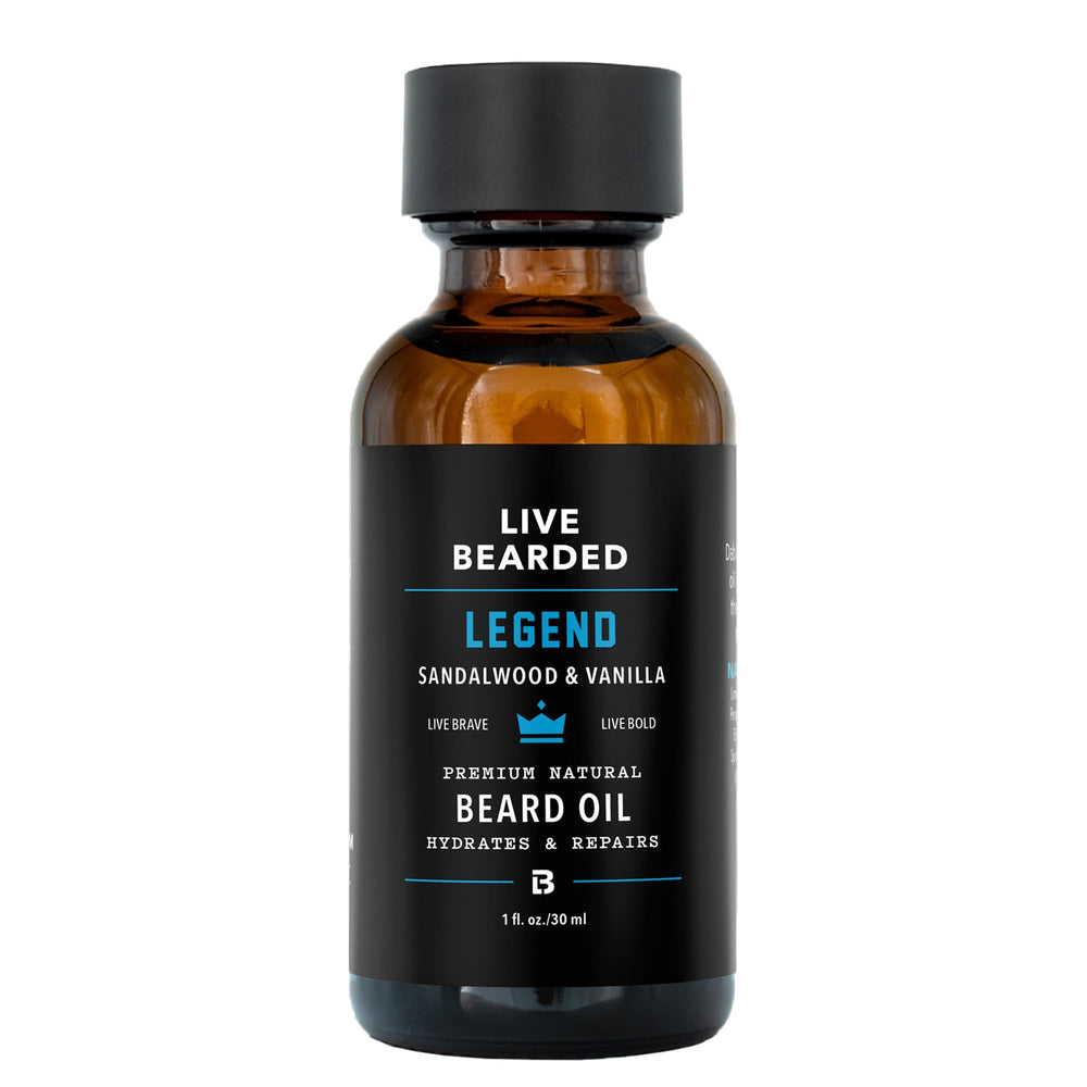 Live Bearded beard oil legend scent bottle for premium hydration.