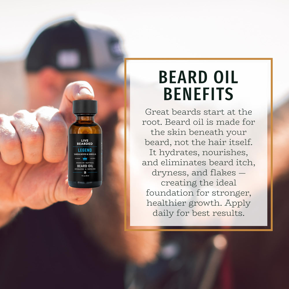 Live Bearded legend scent front label highlights natural ingredients.