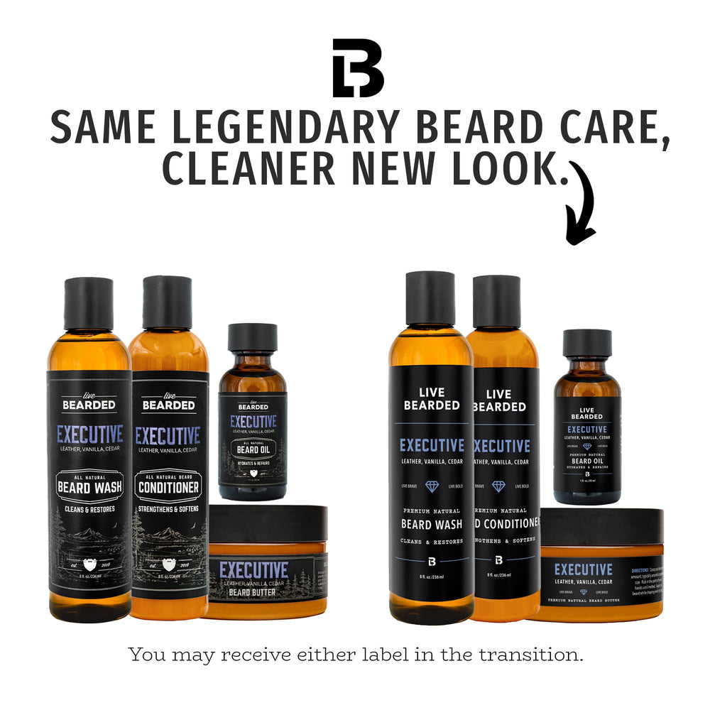 Live Bearded conditioner bottle highlighting daily beard hydration.