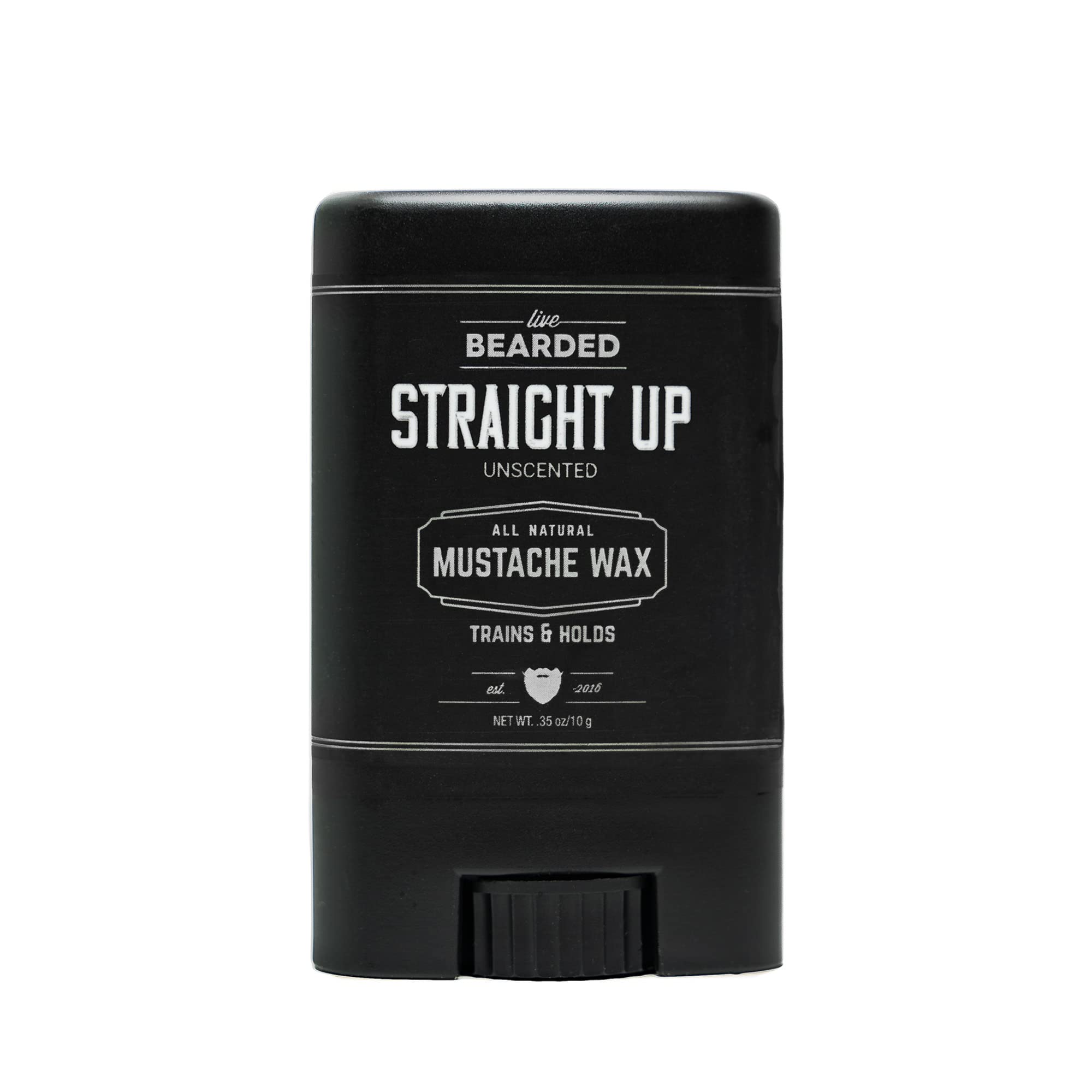 Live Bearded Mustache Wax Stick packaging for on-the-go grooming and hold.
