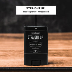 Live Bearded Mustache Wax Stick fragrance-free close-up, controls stray hairs for a neat stache.