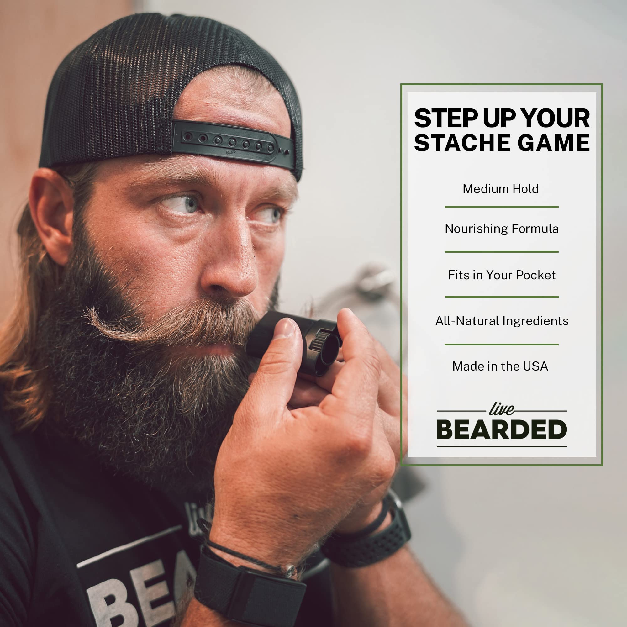 Live Bearded Mustache Wax Stick travel-size on-the-go, easy daily grooming.