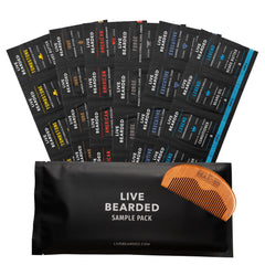 Live Bearded sample pack with six scents for versatile beard care exploration