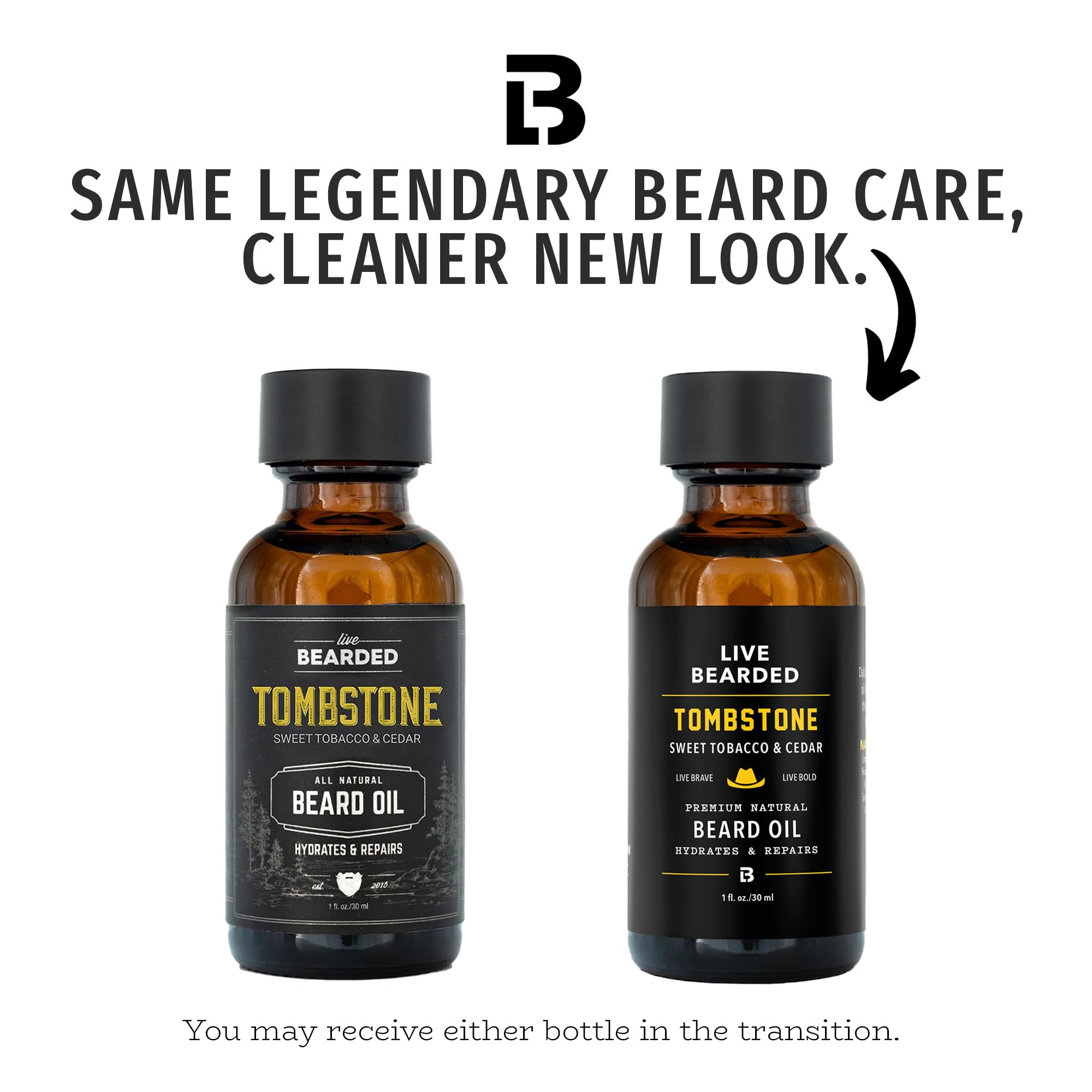 Live Bearded Tombstone Beard Oil label closeup showing premium natural ingredients