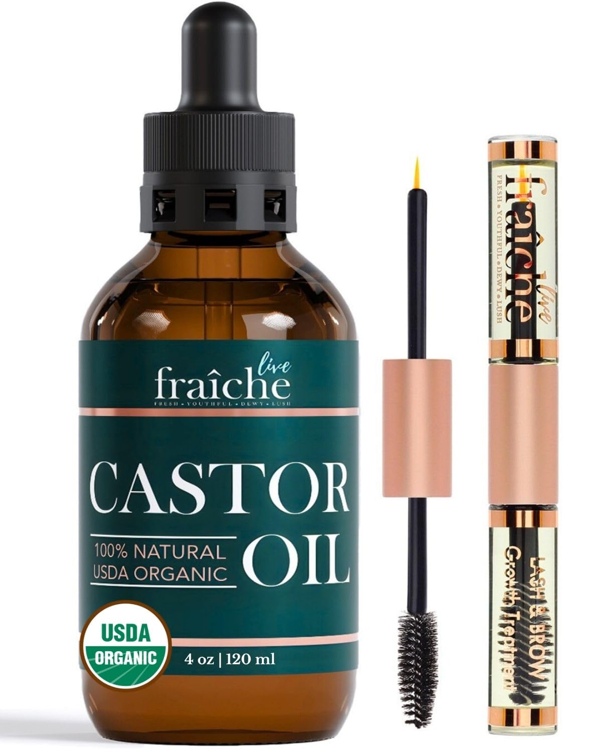 Live Fraiche castor oil bottle pour highlights pure organic formula for lash and brow care