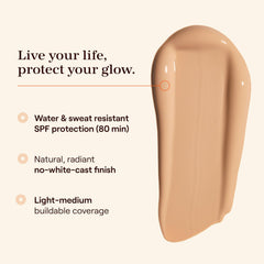 Live Tinted Hueguard texture on skin swatch reveals radiant finish.