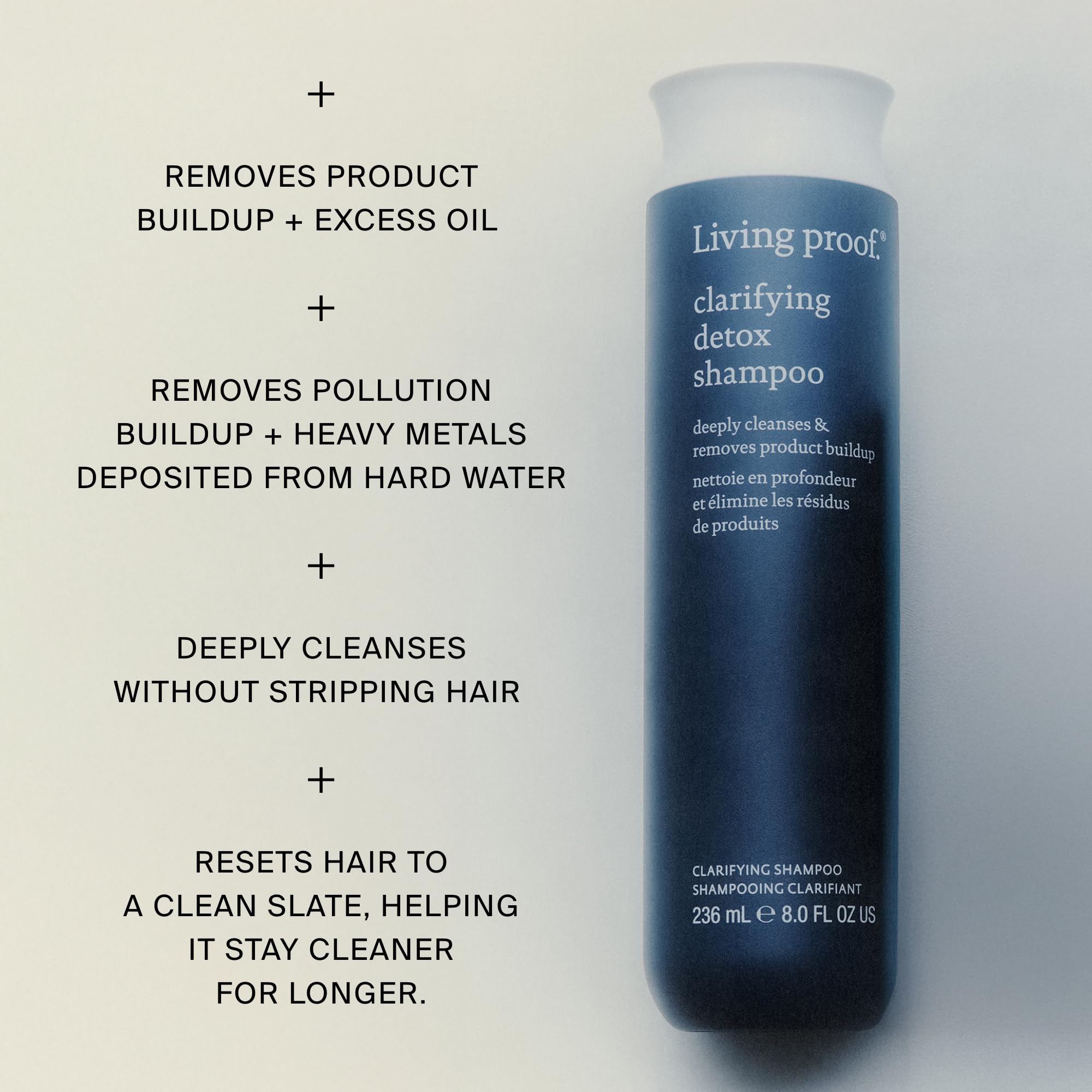 Living Proof Clarifying Detox Shampoo lather close up highlights thorough cleansing.