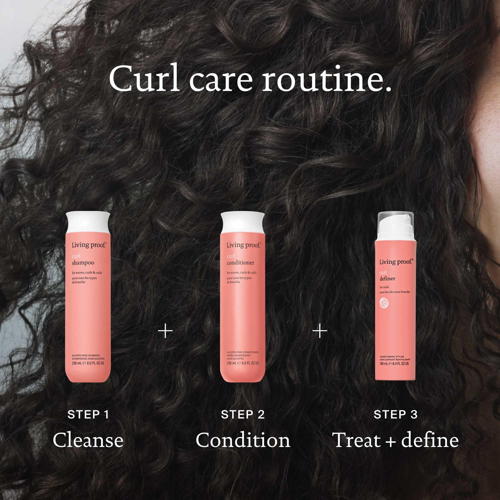 Living Proof Curl Conditioner product shot featuring healthy-looking curls after use.
