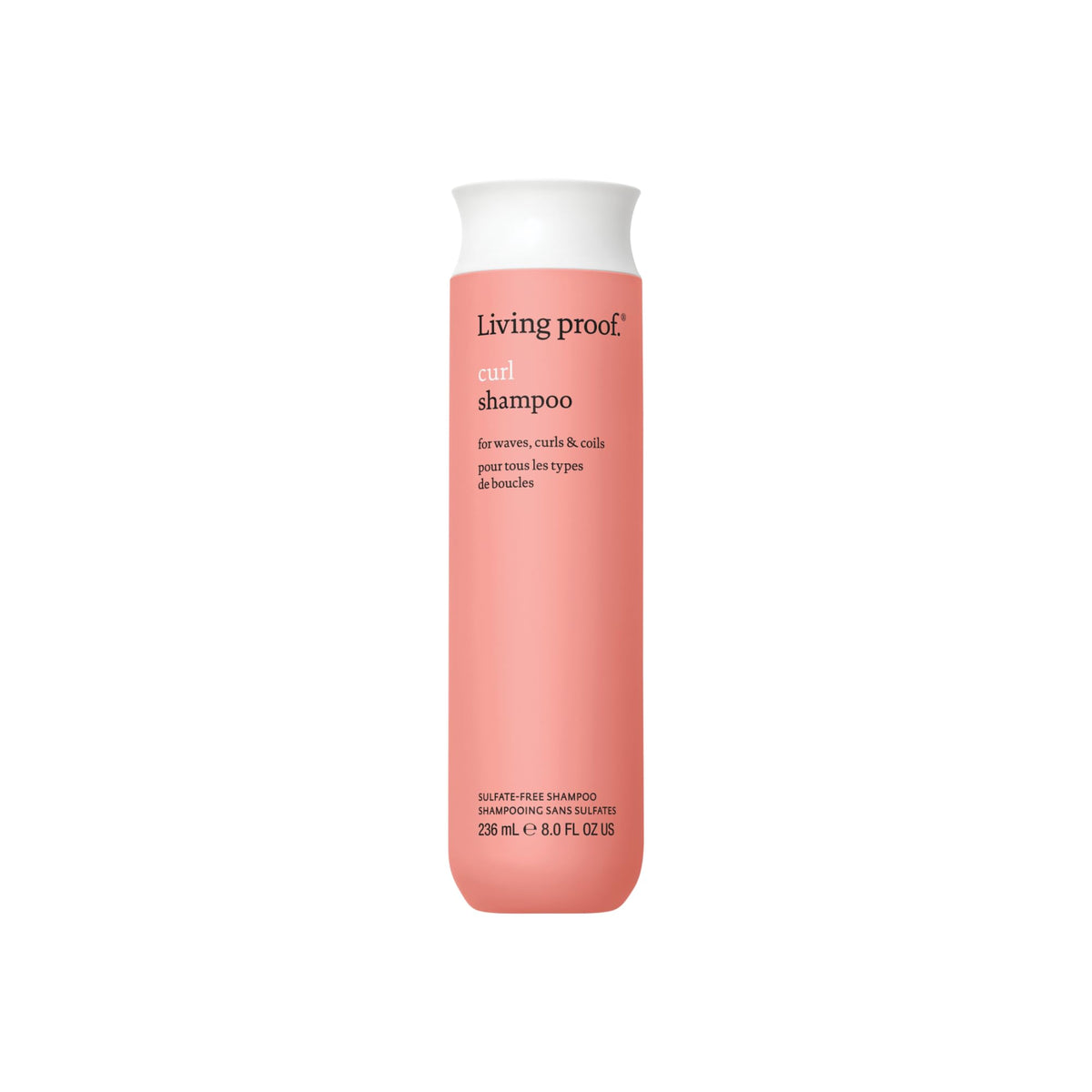 Living Proof Curl Shampoo bottle front view for defined curls.