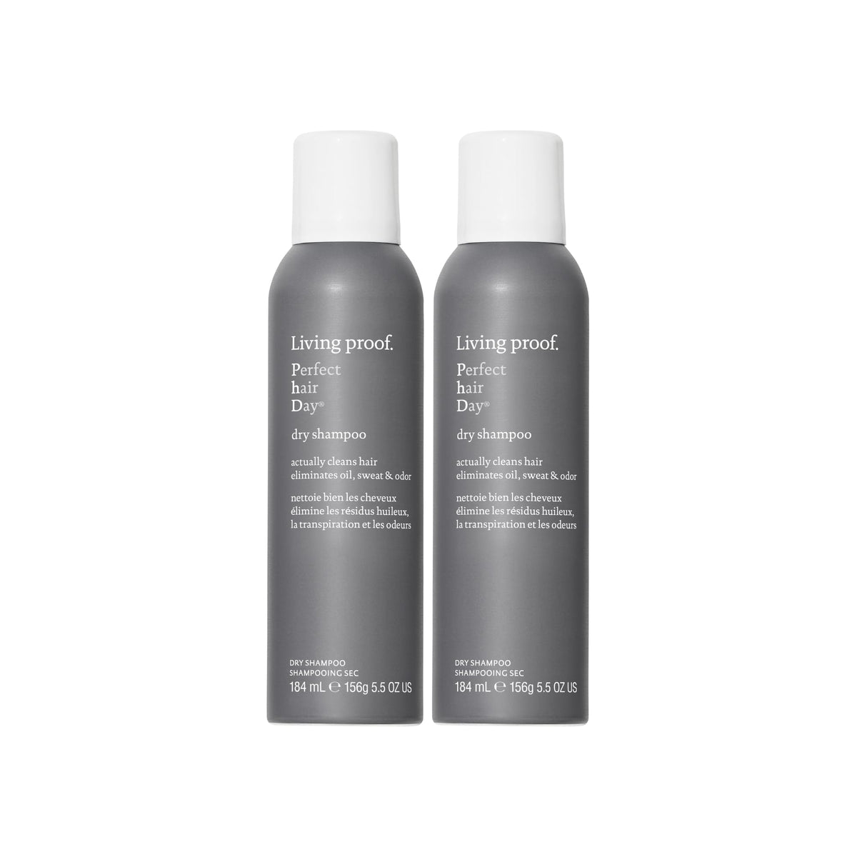 Living Proof Dry Shampoo bottle close-up illustrating root oil absorption.