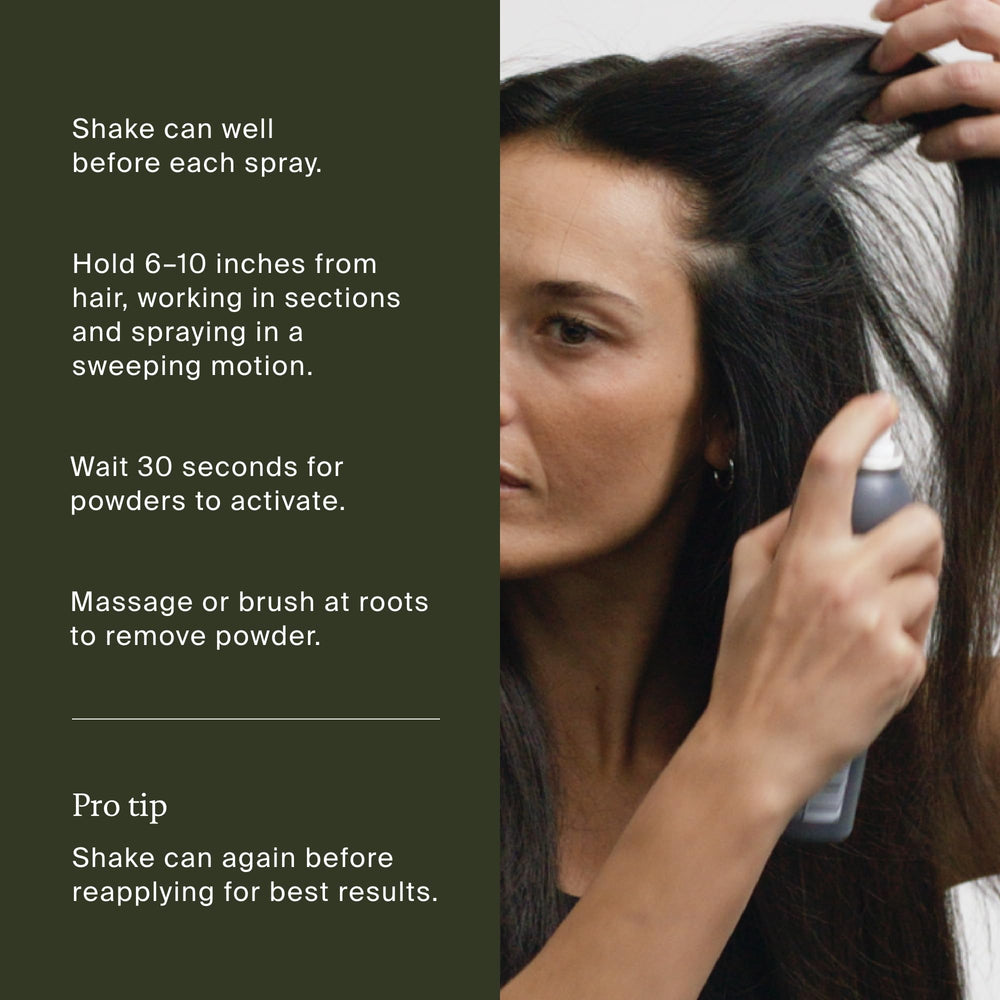 Living Proof Dry Shampoo powder absorbs oil on the scalp.