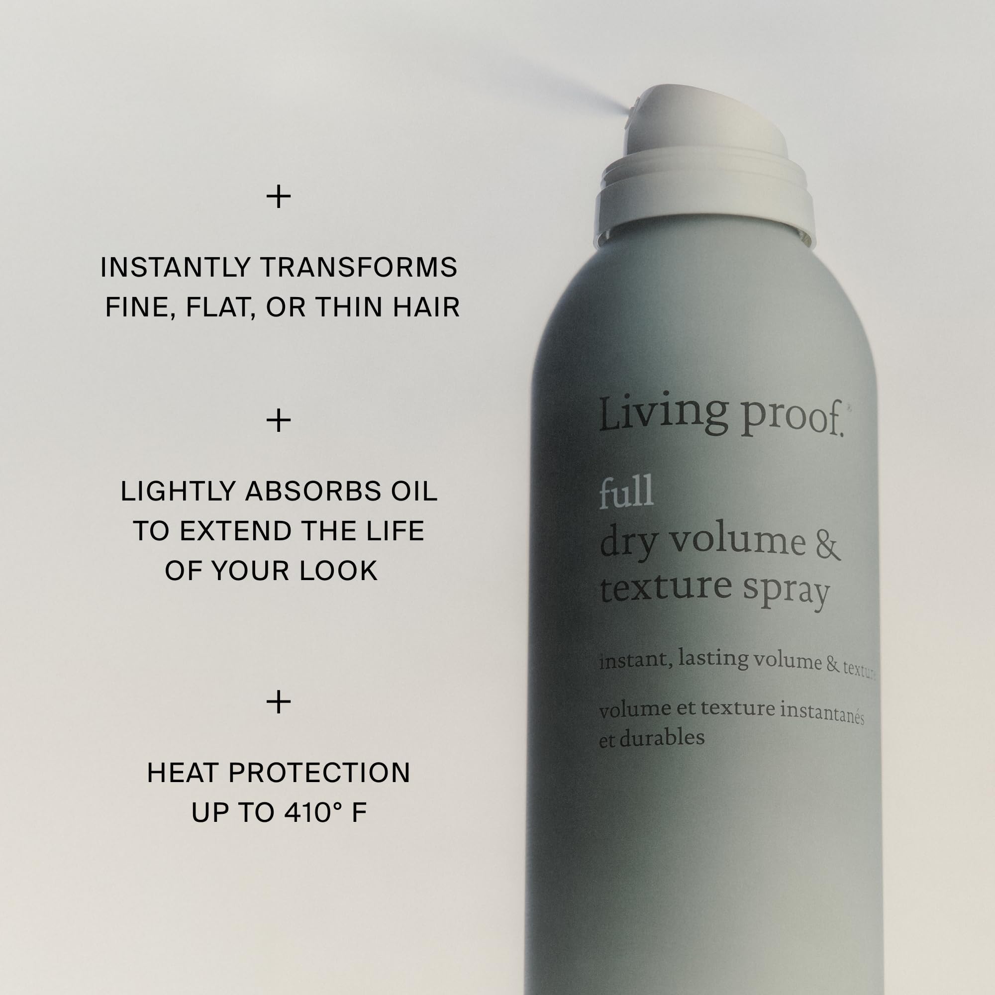 Living Proof Full Dry Volume Spray close-up texture reveals lifted strands