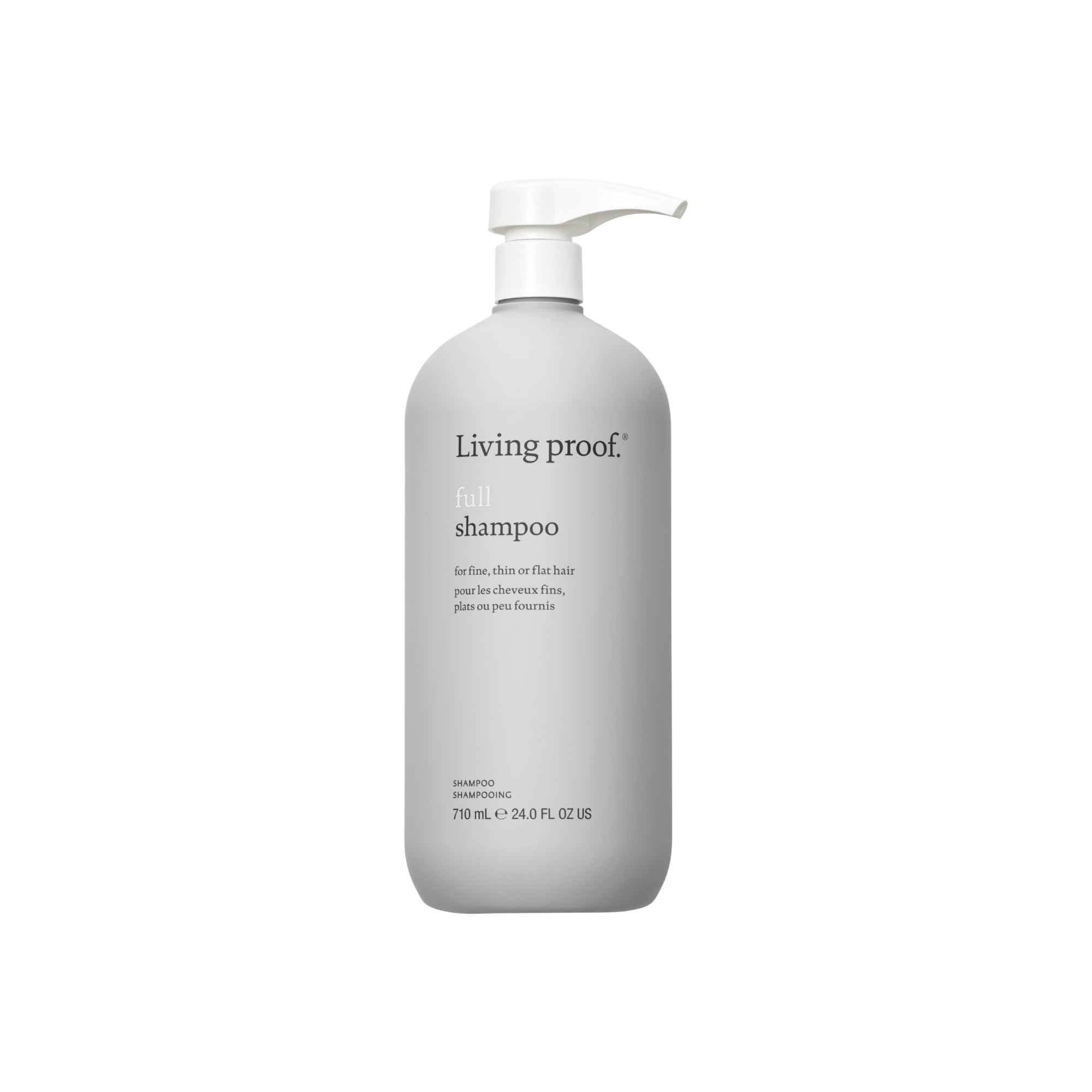 Living Proof Full Shampoo bottle showing volumizing action for fuller hair