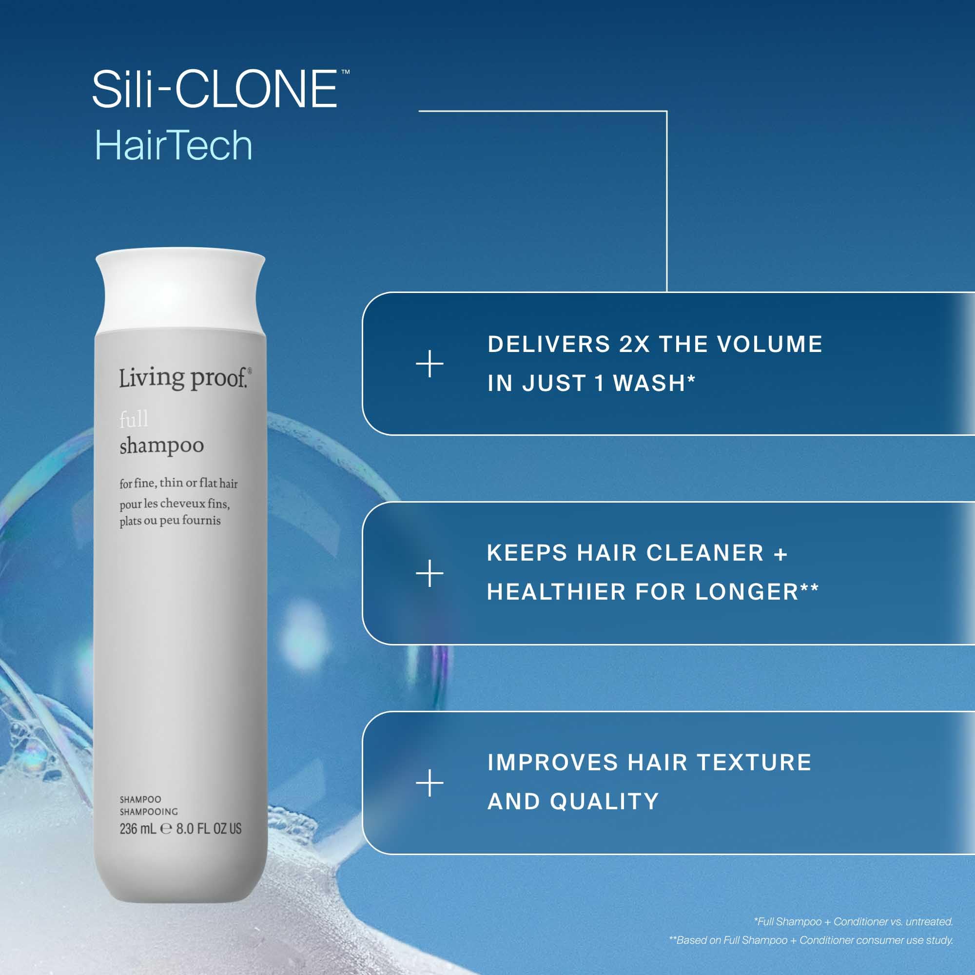 Living Proof Full Shampoo lather close-up indicating sulfate-free cleansing
