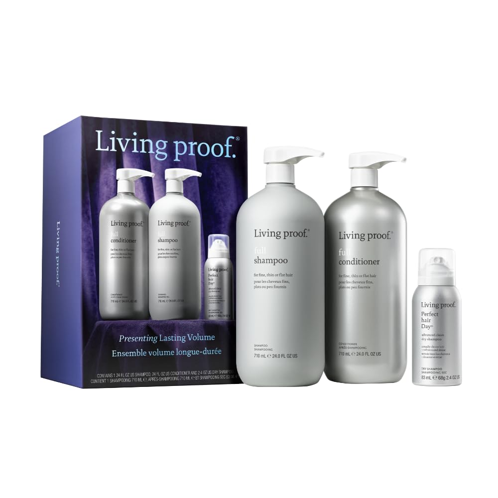Living Proof lasting volume kit shampoo bottle boosts root lift and fullness.