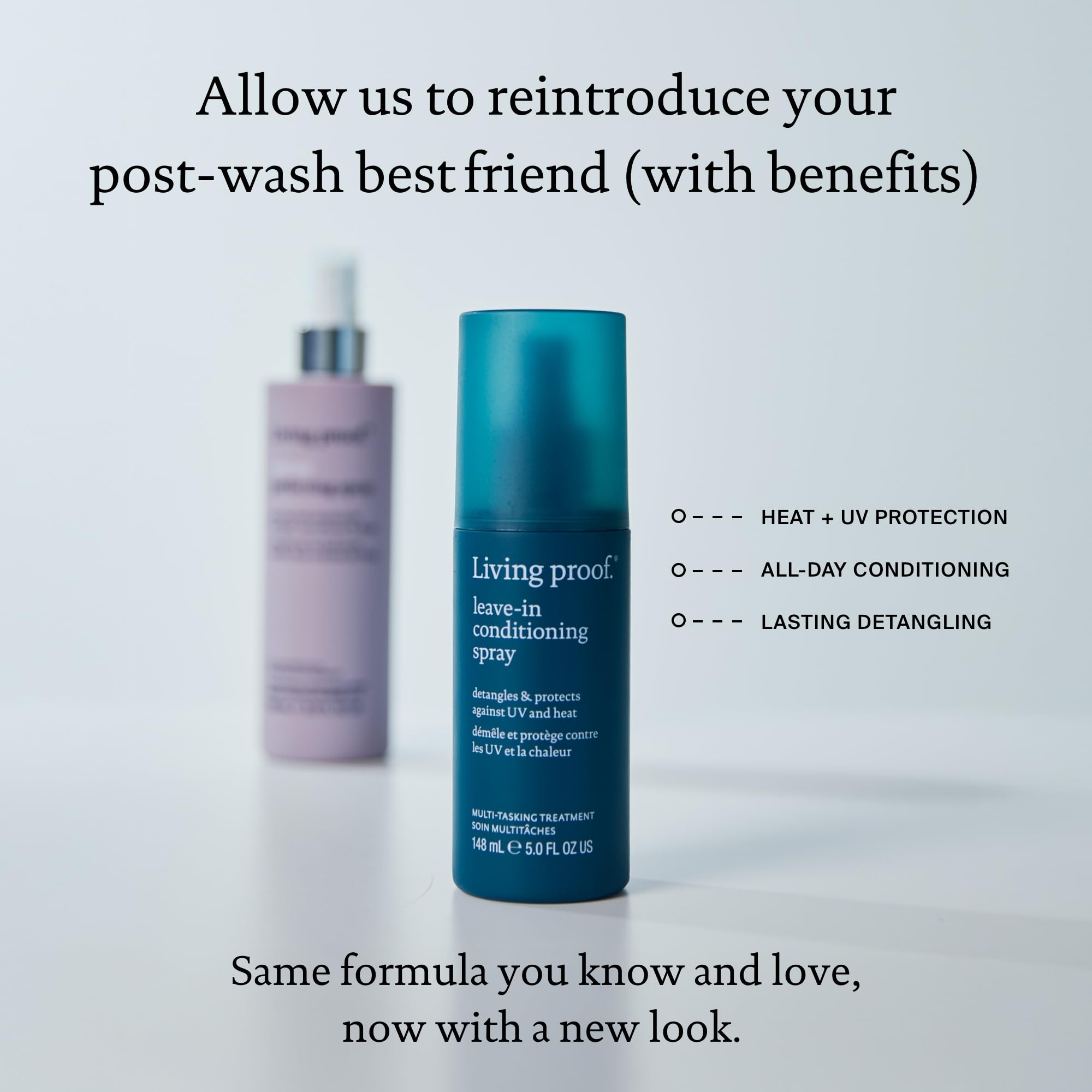 Living Proof Leave-In Conditioning Spray applied to damp hair supports easier styling