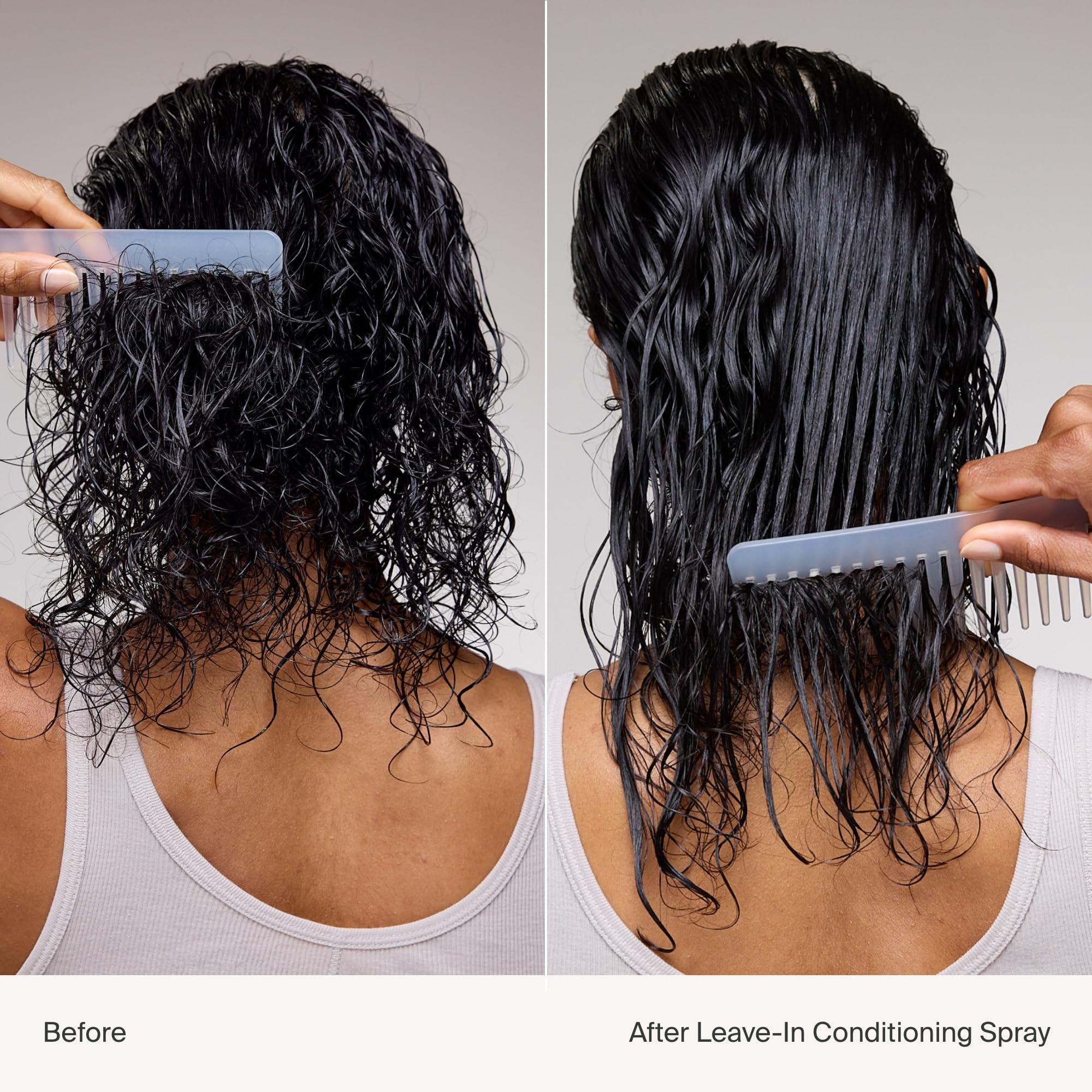 Living Proof Leave-In Conditioning Spray close-up displays heat and UV protection in action