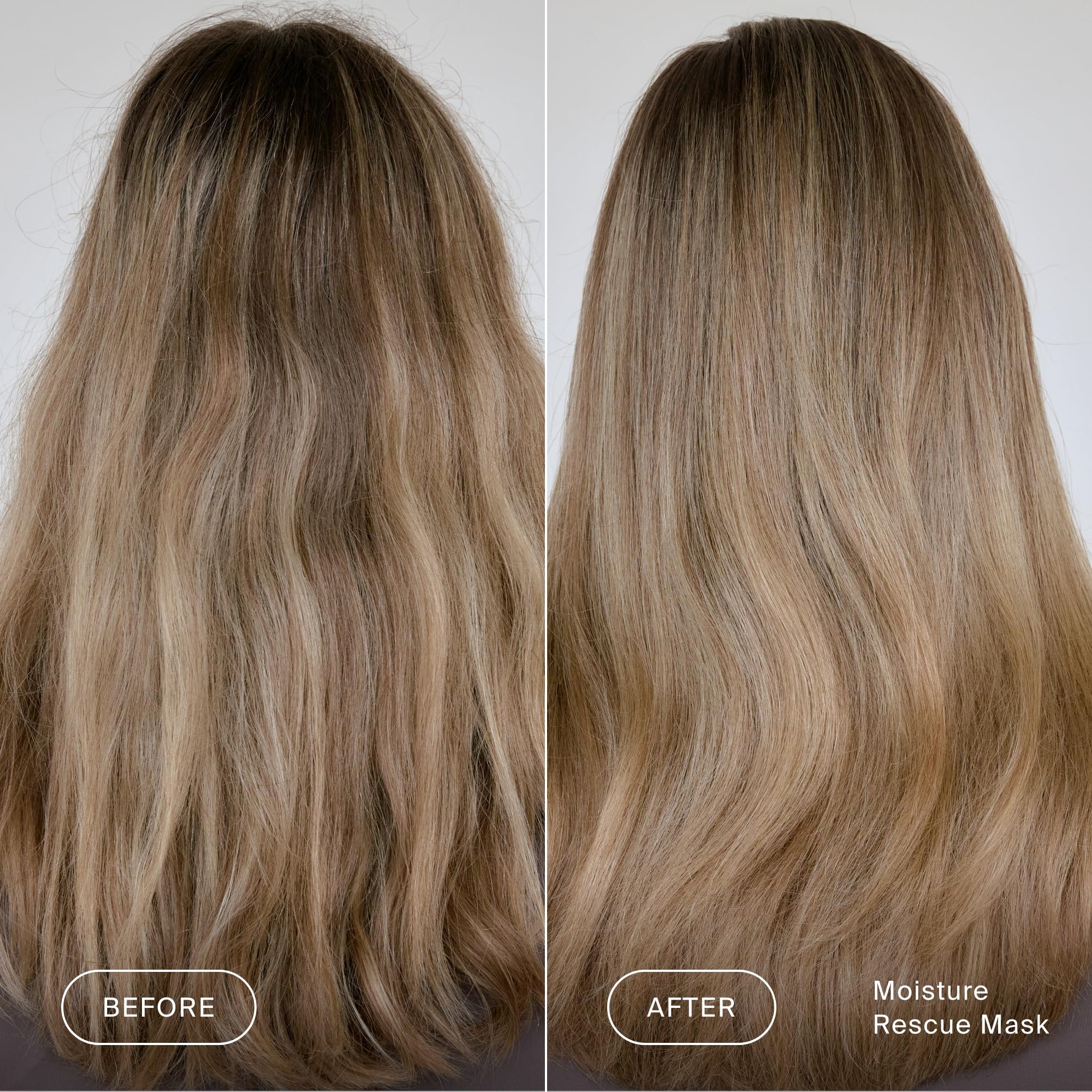 Living Proof Moisture Rescue Mask before after demonstrates hair bounce and improved manageability