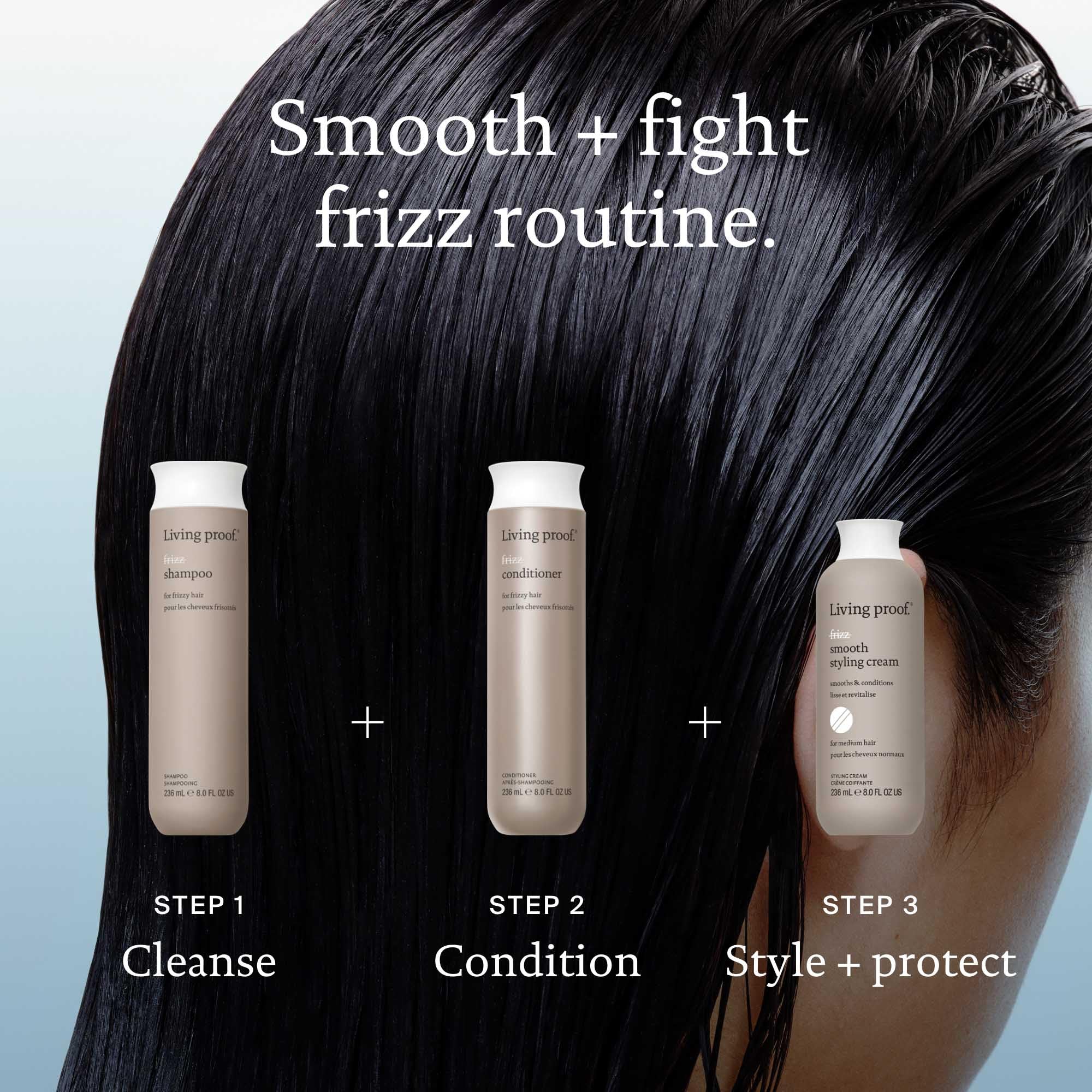 Living Proof No Frizz Conditioner landscape shows healthy-looking hair after use
