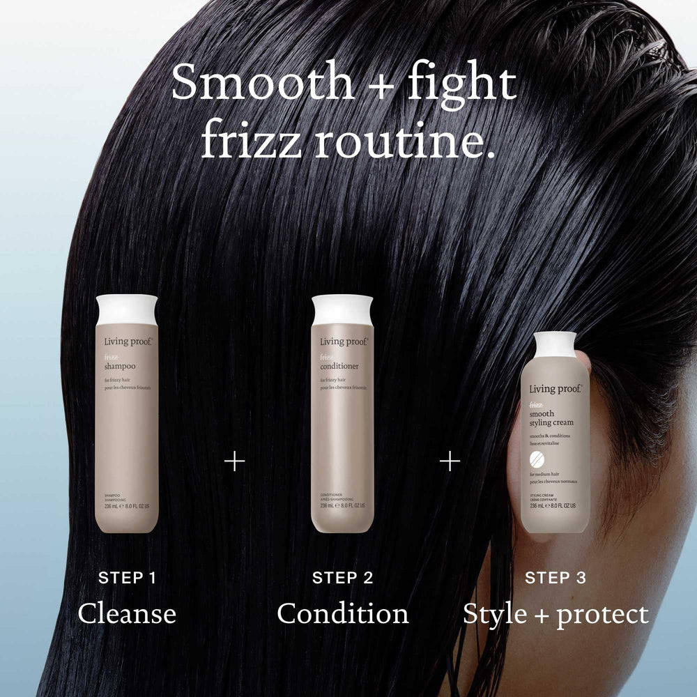 Living Proof No Frizz Conditioner landscape shows healthy-looking hair after use