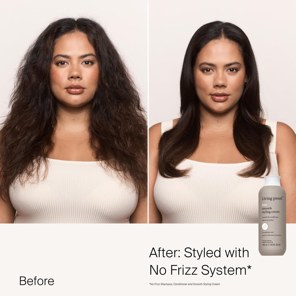 Living Proof No Frizz pump applicator shown for easy, even product distribution