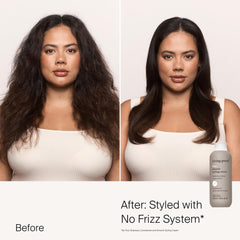 Living Proof No Frizz pump applicator shown for easy, even product distribution