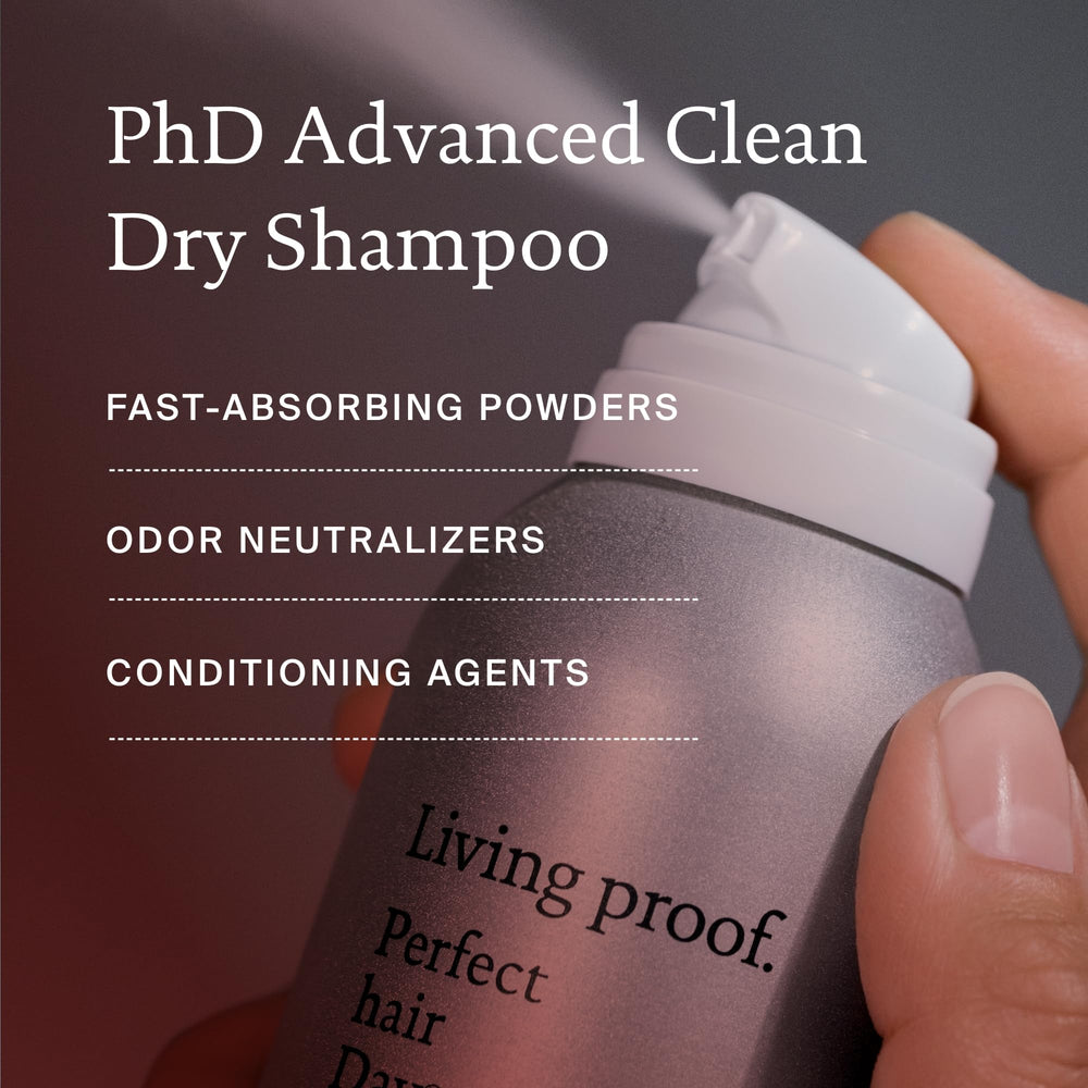 Living proof Perfect hair Day Dry Shampoo packaging-closeup shows sleek design.