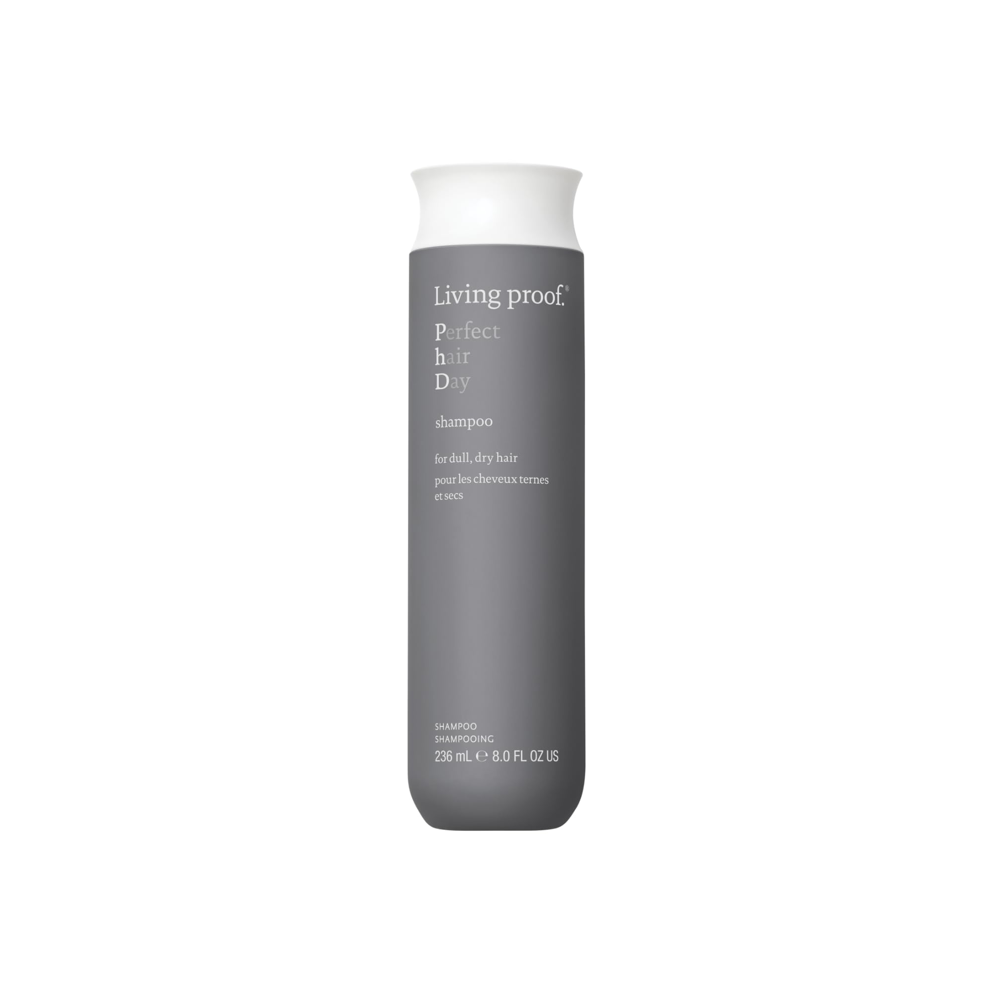 Living proof Perfect Hair Day Shampoo bottle demonstrates a silicone-free formula for lasting hydration.