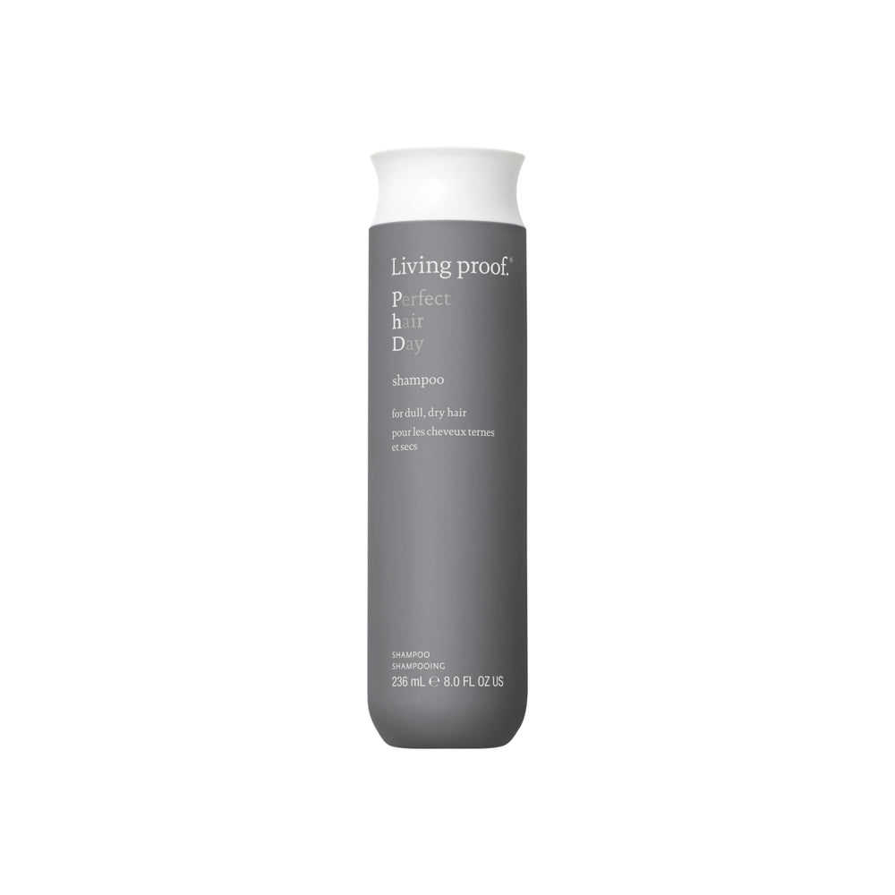 Living proof Perfect Hair Day Shampoo bottle demonstrates a silicone-free formula for lasting hydration.
