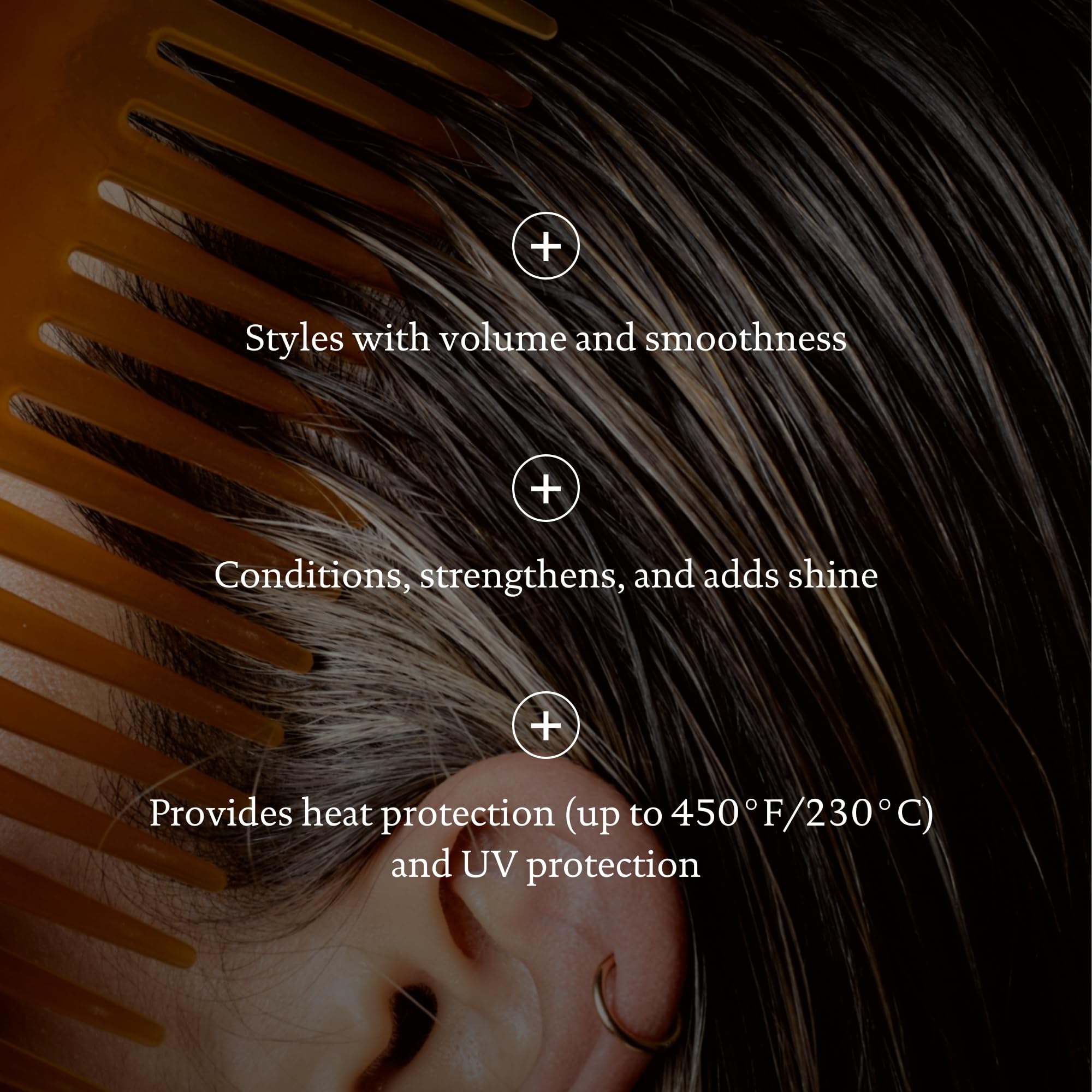 Living Proof PhD 5-in-1 styling treatment application on damp hair smooths