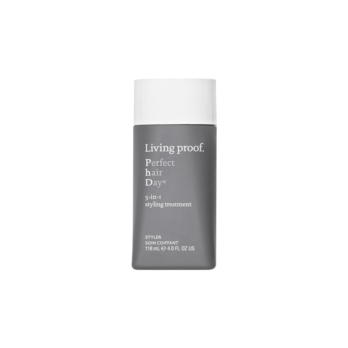 Living Proof PhD 5-in-1 styling treatment bottle highlights smoothness and shine