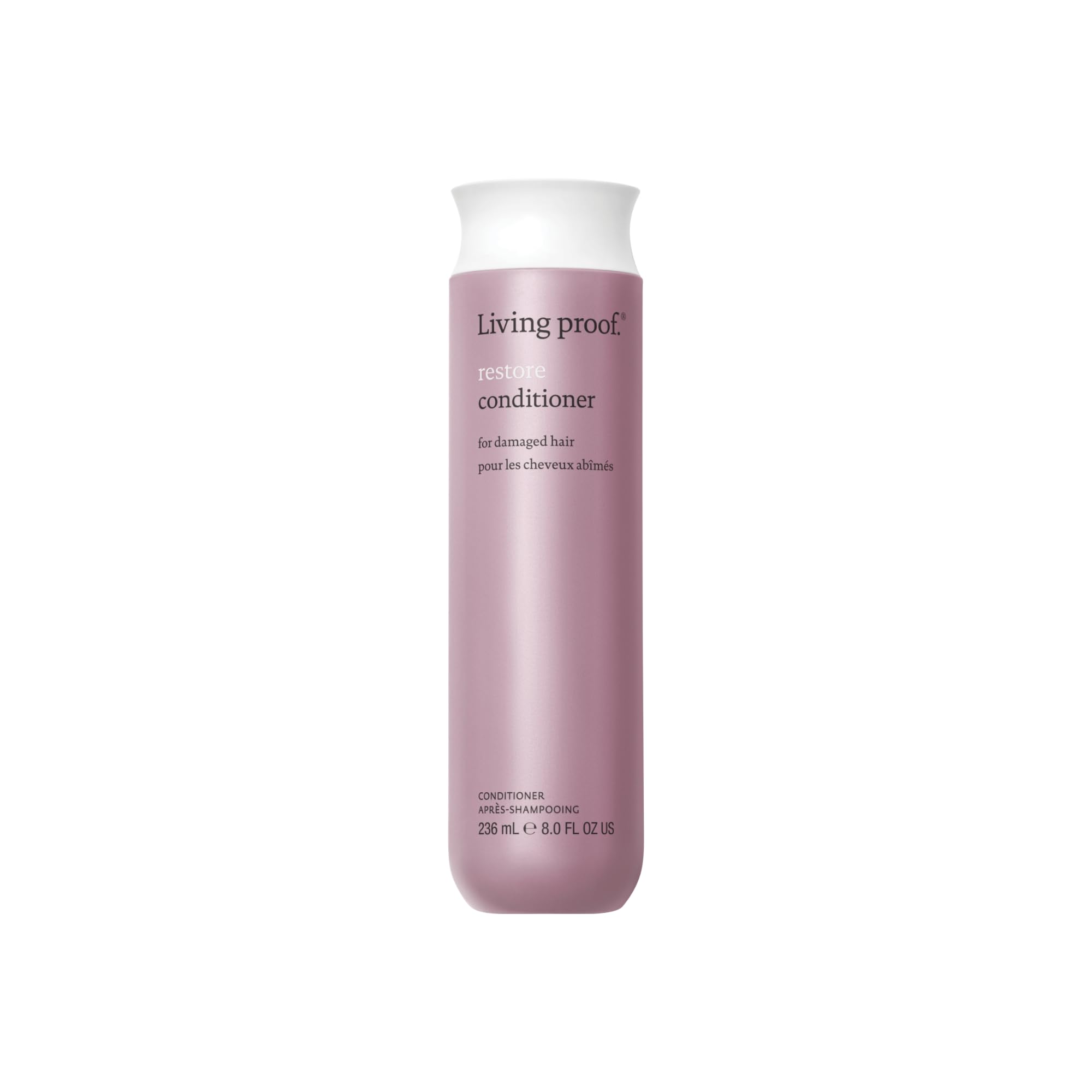 Living Proof Restore Conditioner bottle with label hints at stronger, healthier-looking hair.
