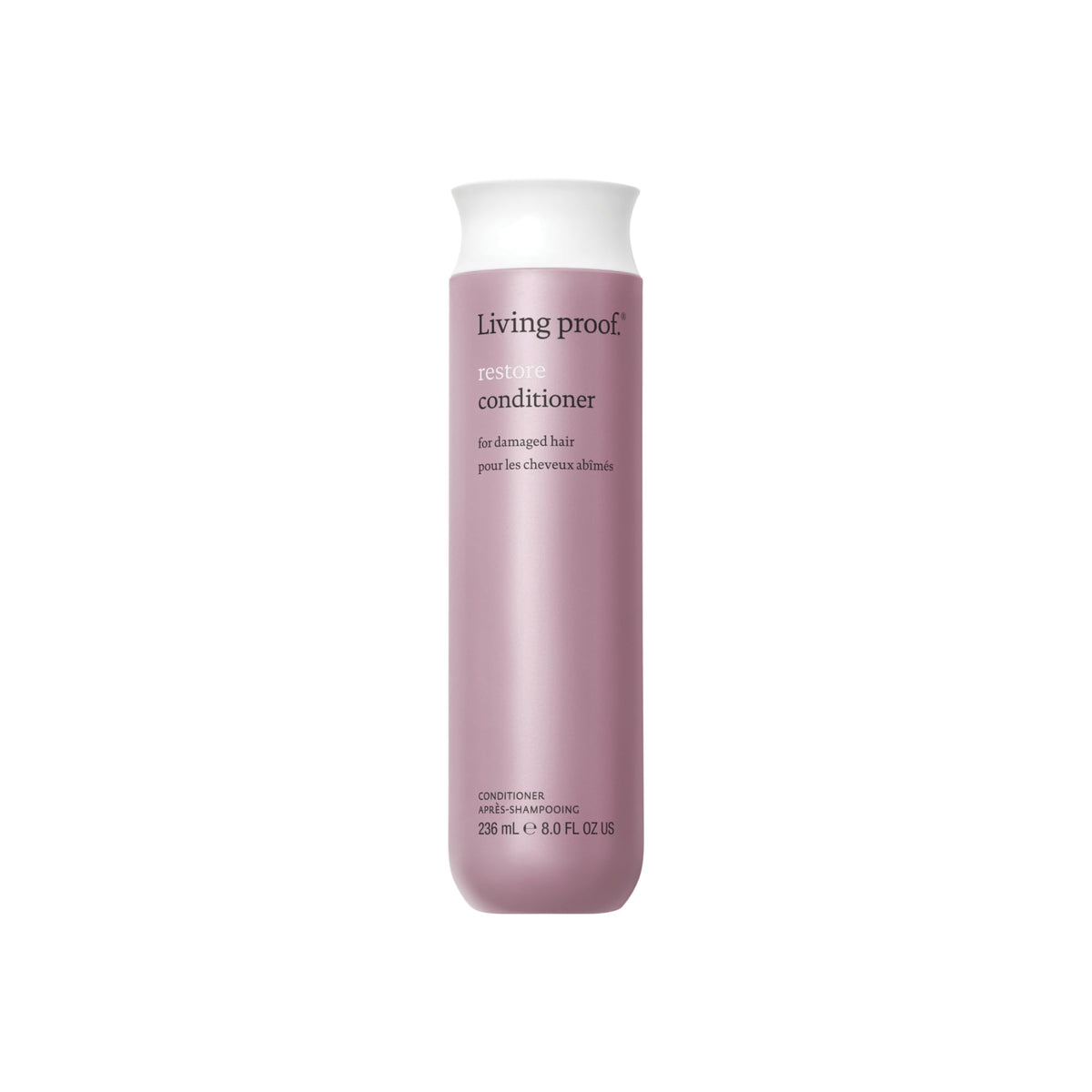 Living Proof Restore Conditioner bottle with label hints at stronger, healthier-looking hair.