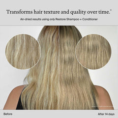 Living Proof Restore Conditioner shine close-up suggests soft, glossy results.