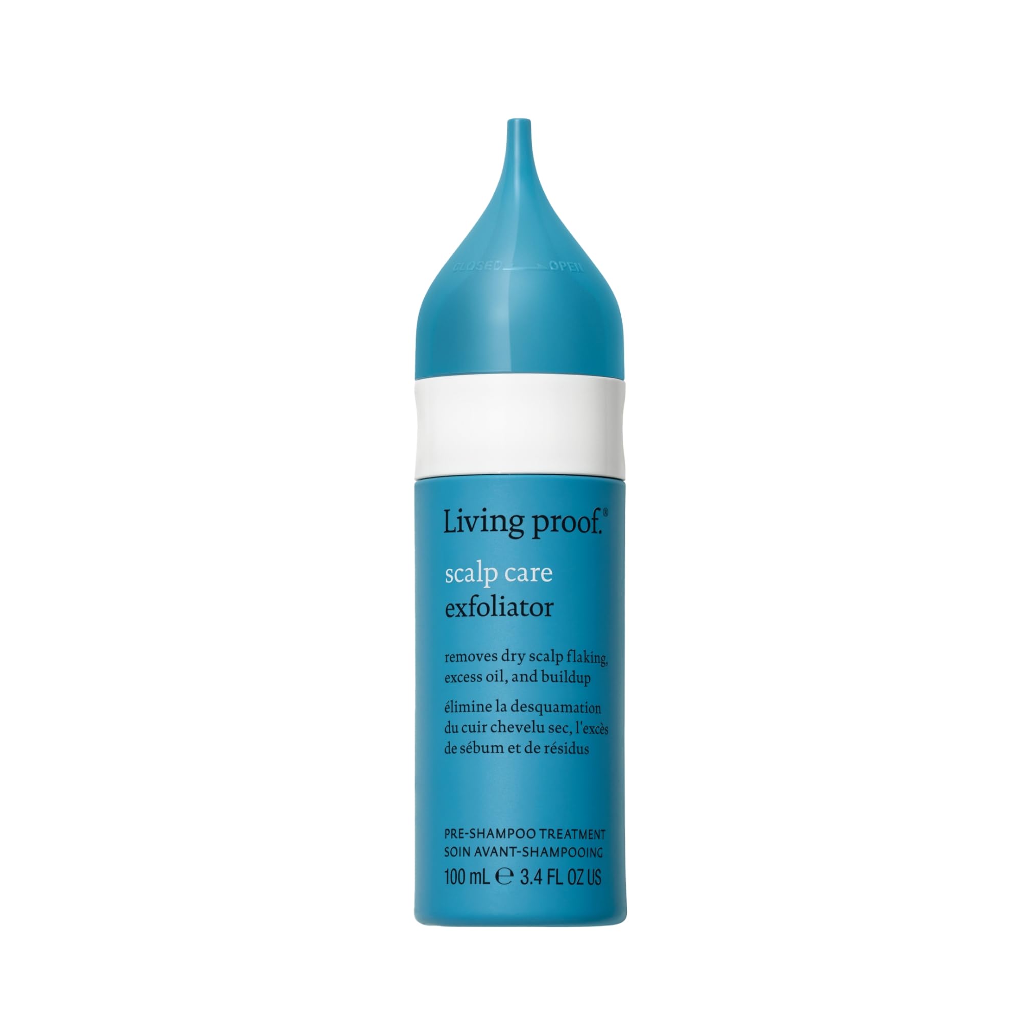 Living Proof Scalp Care Exfoliator bottle pour for precise, even application on the scalp.