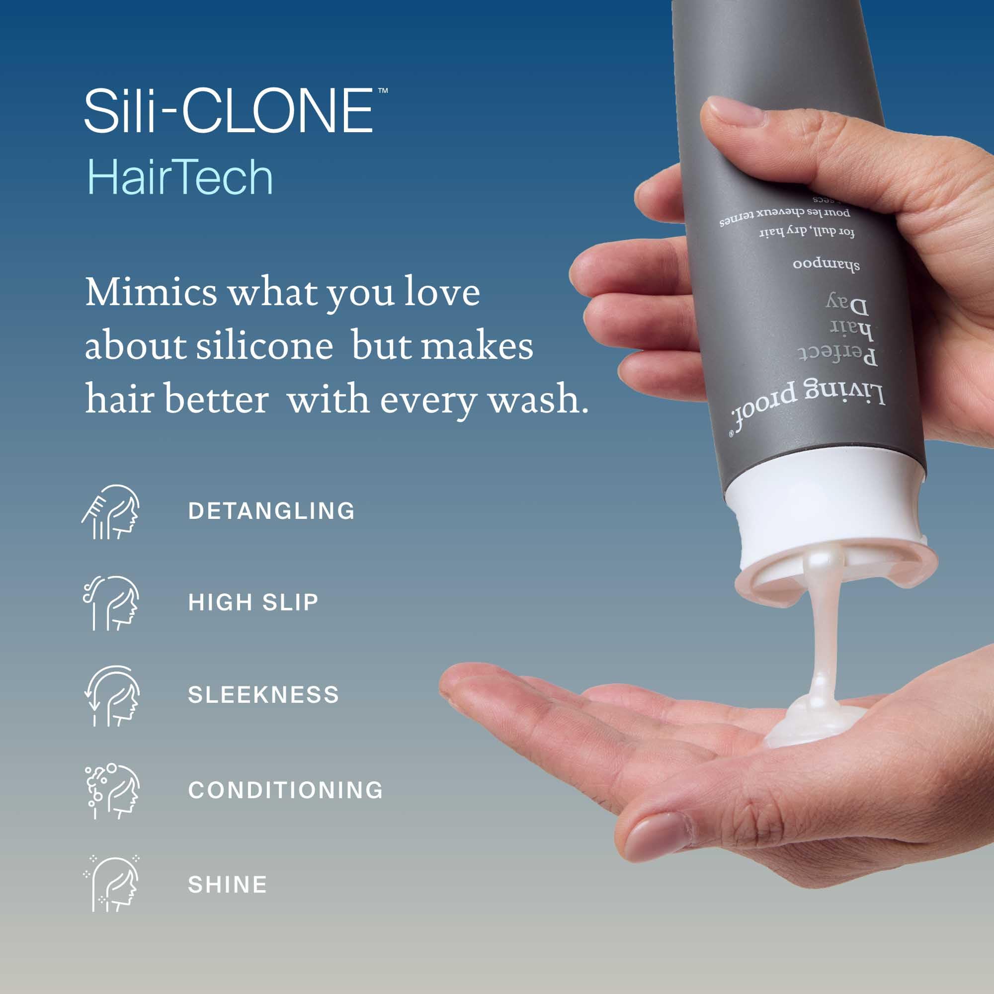 Living proof silicone-free label on the bottle signals lightweight cleansing.