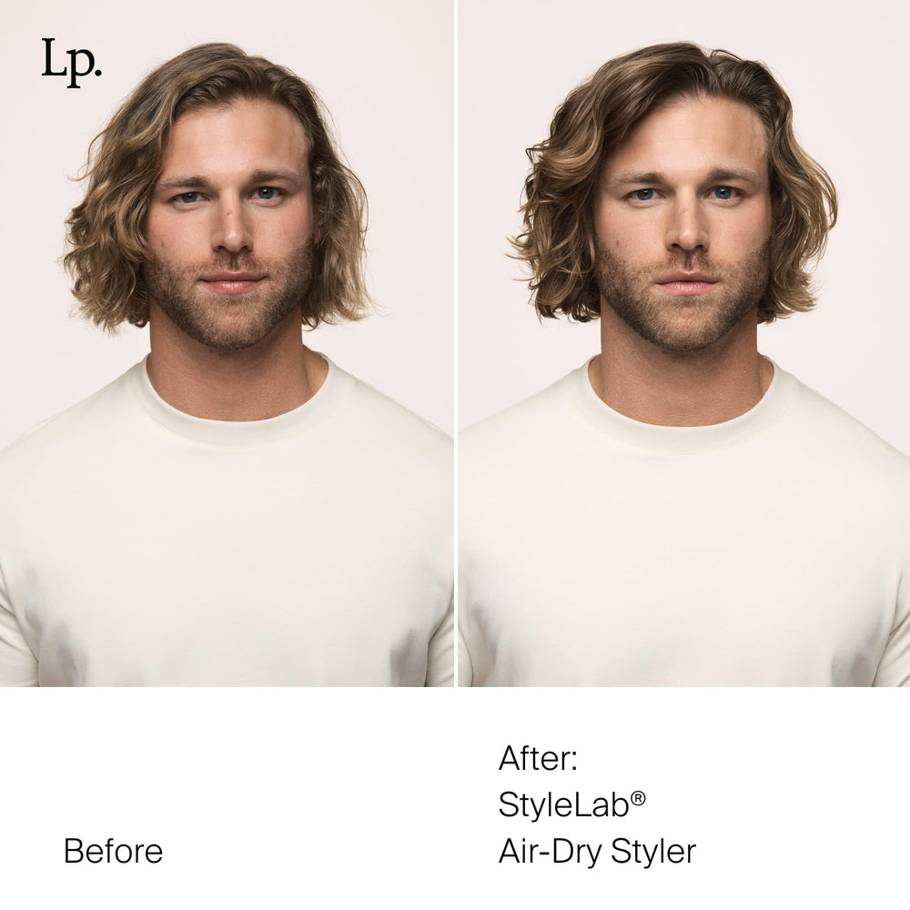 Living Proof Style Lab Air-Dry Styler applied to hair for frizz-free finish.