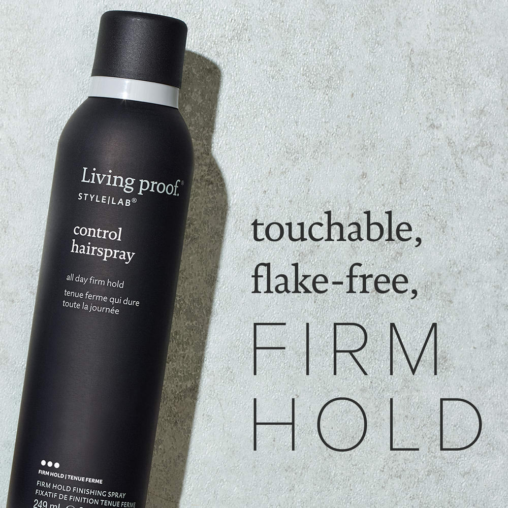 Flexible hold demonstrated on styled strands by Living Proof Style Lab Control Hairspray.