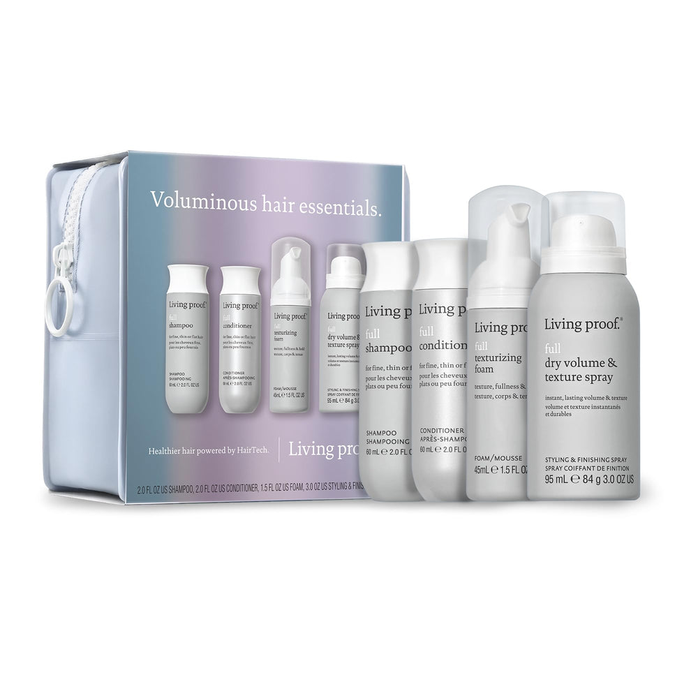 Living Proof Voluminous Hair Essentials Kit travel shampoo bottle adds lift and body
