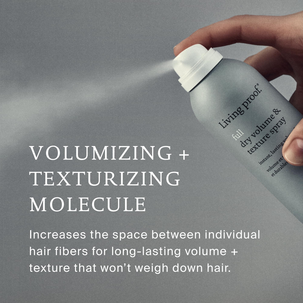 Living Proof Full Dry Volume & Texture Spray heat-protected styling in action