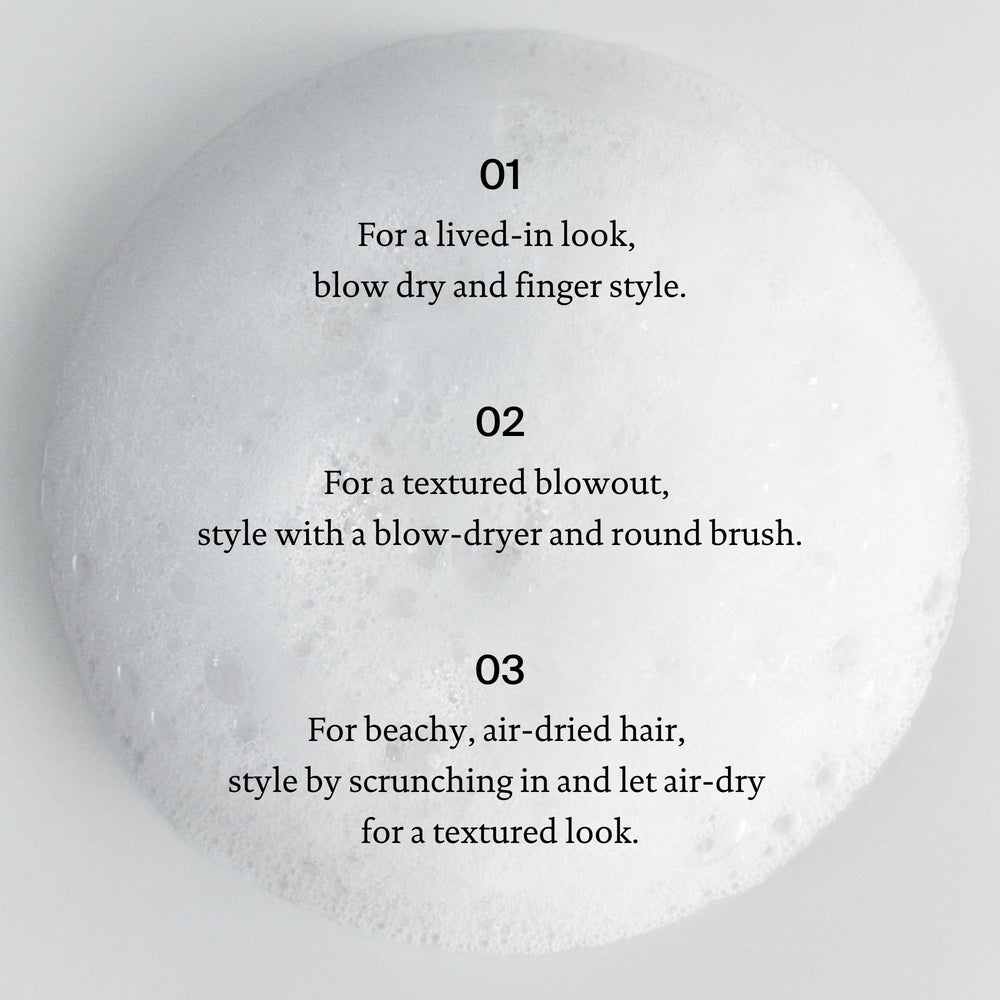 Lived-in, tousled look achieved with Living Proof Full Texturizing Foam.