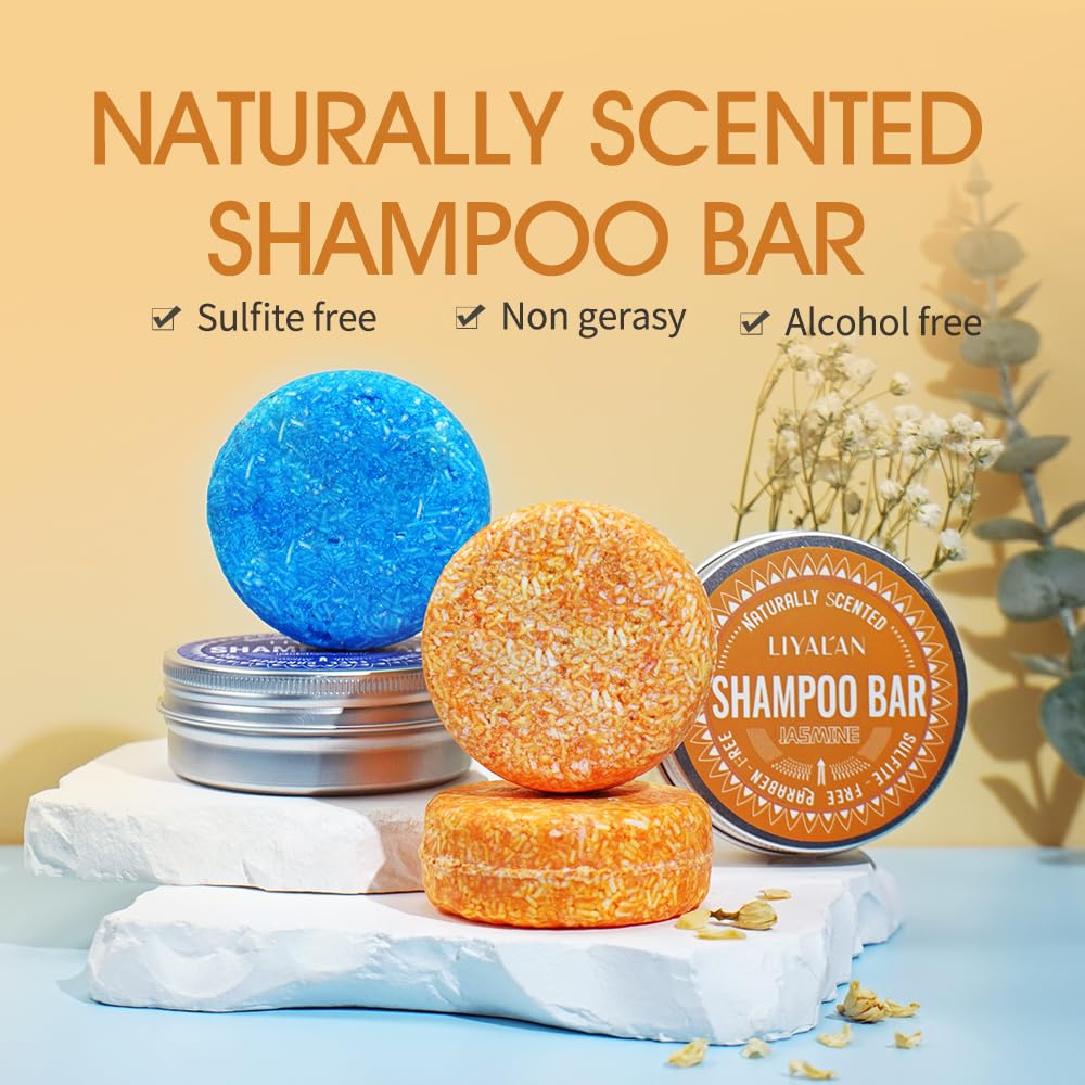 LIYALAN shampoo bar packaging close-up highlights natural ingredients