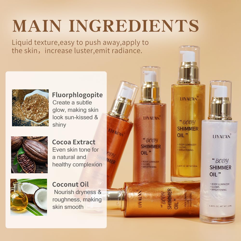 LIYALAN Shimmer Body Oil packaging highlights premium skincare ritual.