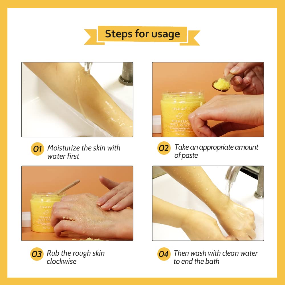 LIYALAN turmeric scrub being applied on skin for smoother, hydrated feel.