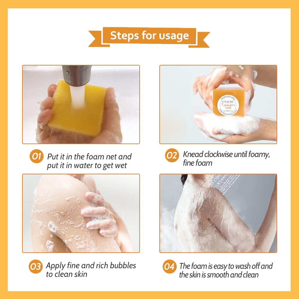 LIYALAN Turmeric Soap Bar body cleansing for smooth, refreshed skin.