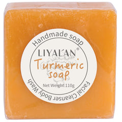 LIYALAN Turmeric Soap Bar closeup shows natural ingredients and gentle cleansing.