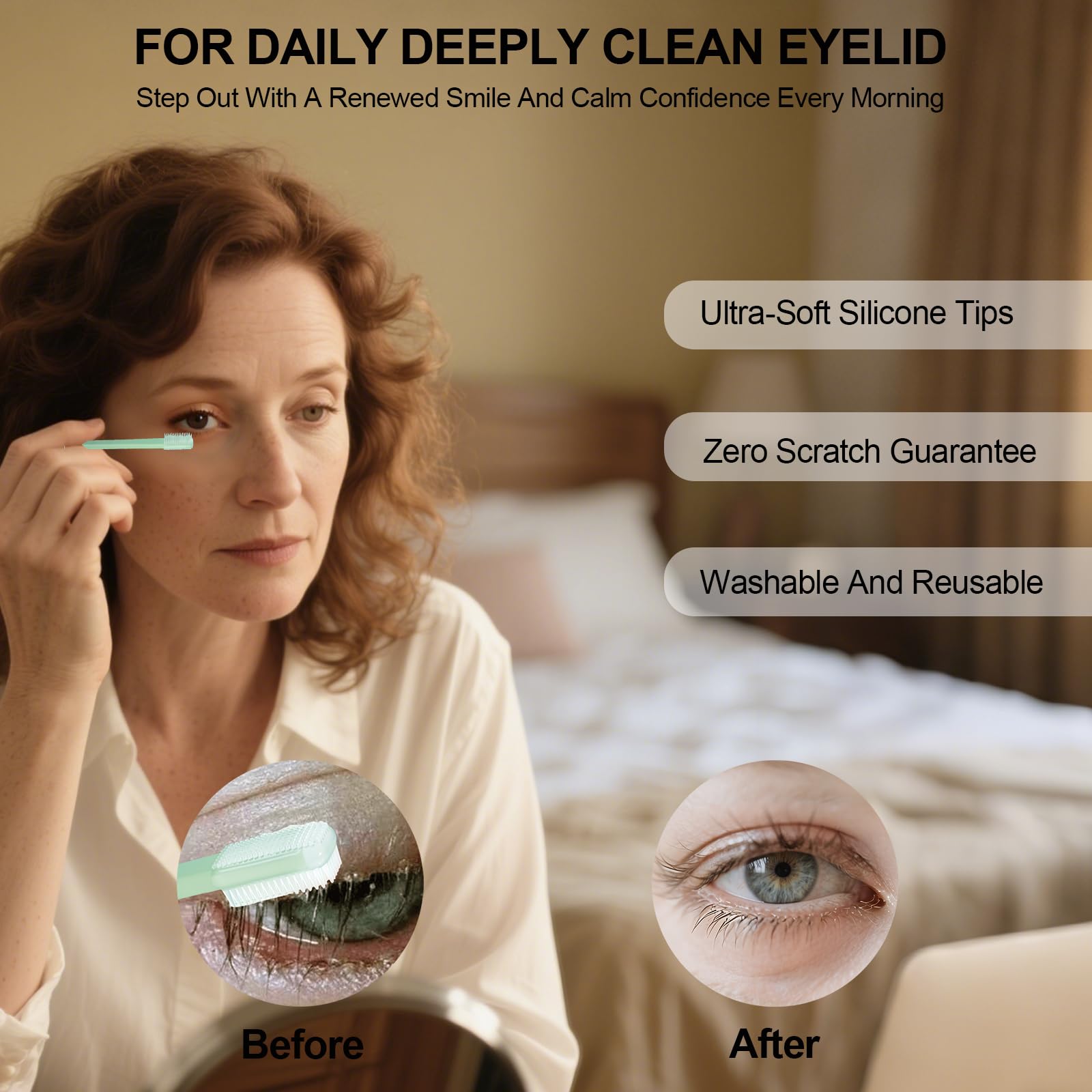 LIZICH blepharitis-relief brush helps remove debris around the lash line.