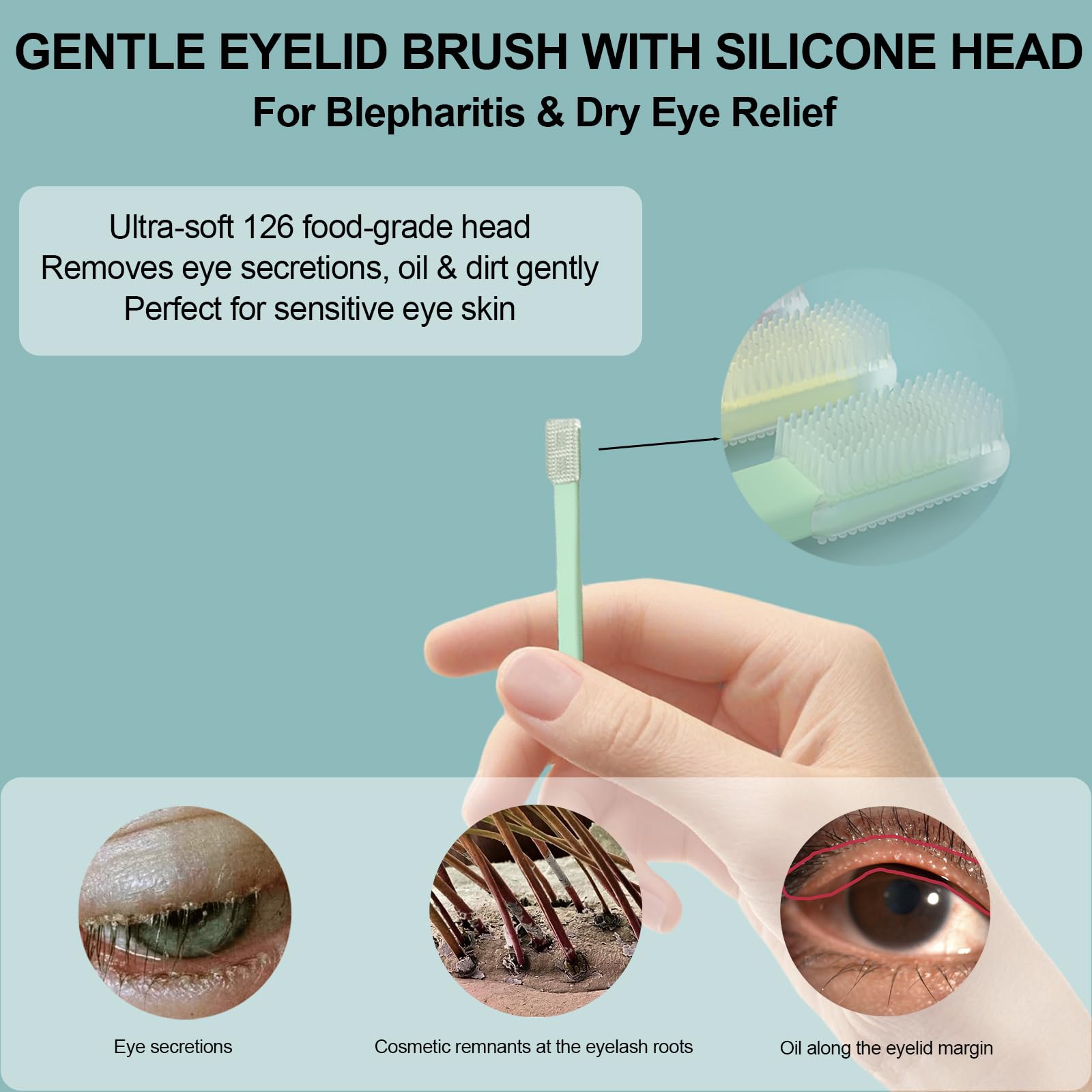 LIZICH eyelid-margin-cleaning brush shows targeted cleaning of eyelid margins.