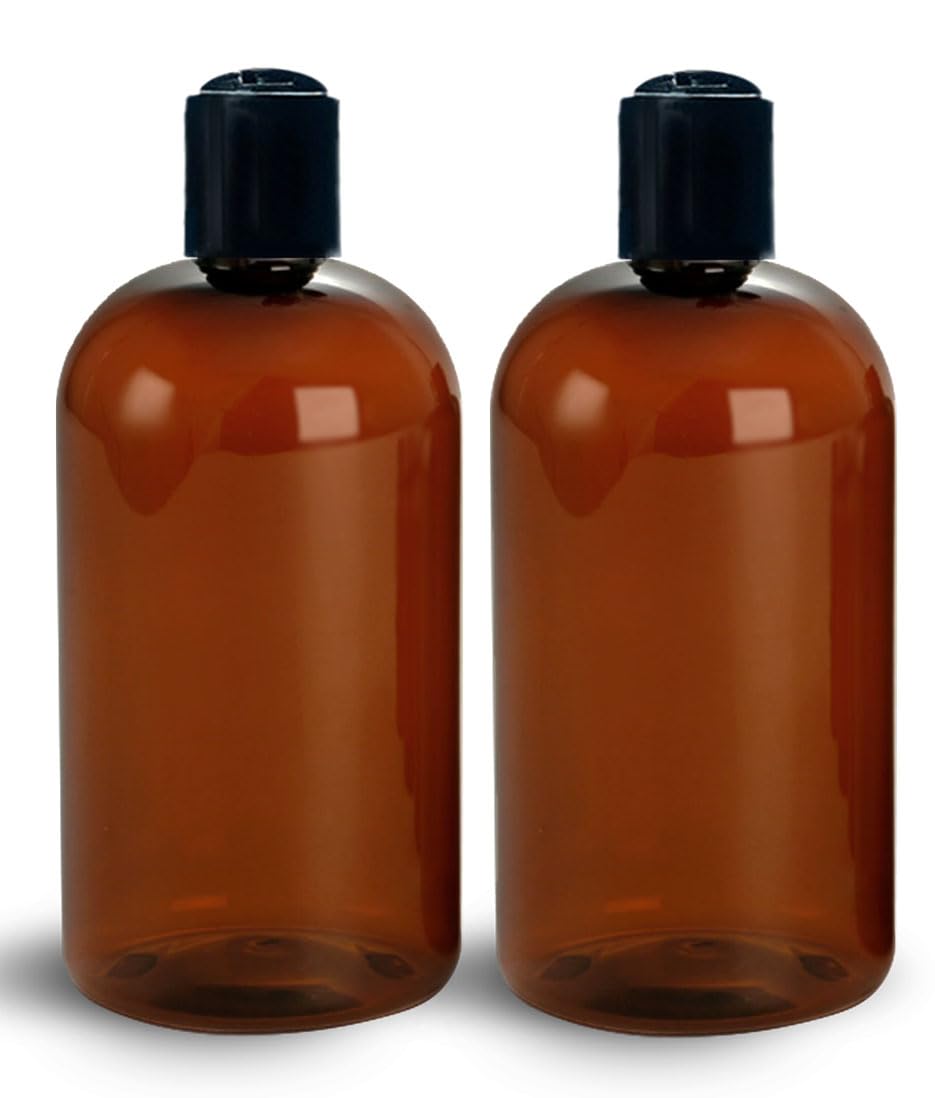 ljdeals 16 oz amber bottle with disc top cap for controlled dispensing of shampoos